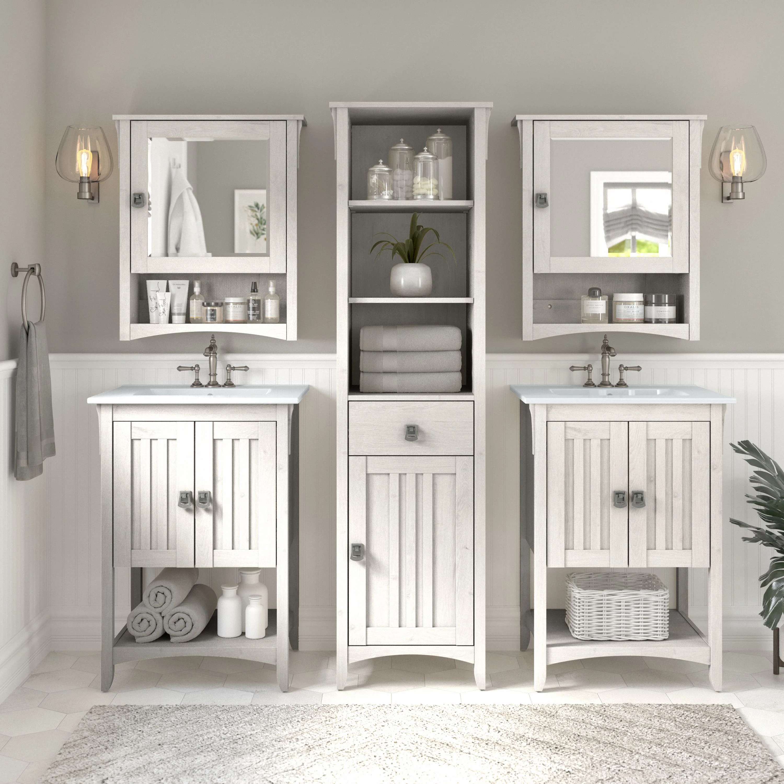 Salinas 48W Double Vanity Set with Sinks, Medicine Cabinets and Linen Tower
