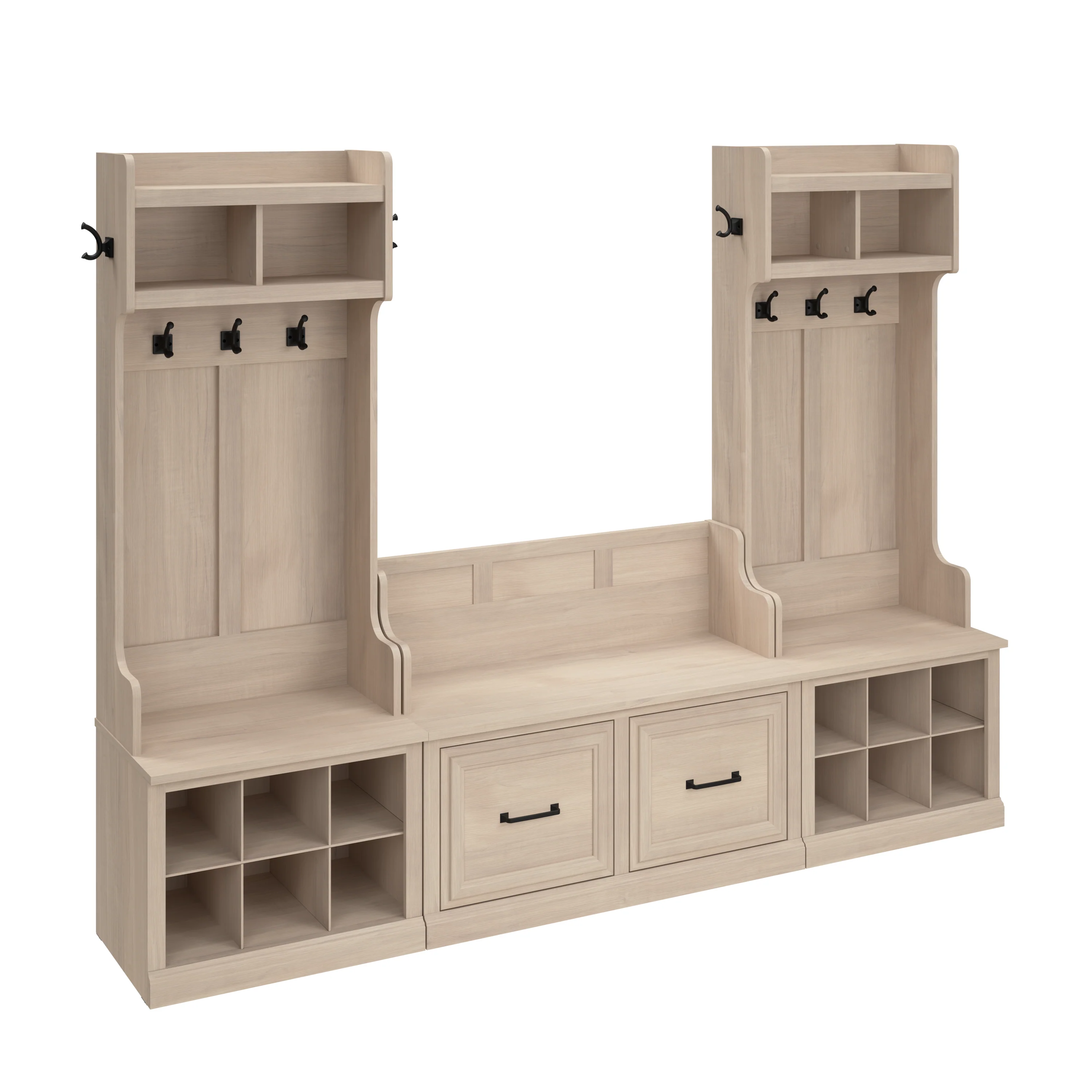 Woodland Entryway Storage Set with Hall Trees and Shoe Bench with Doors