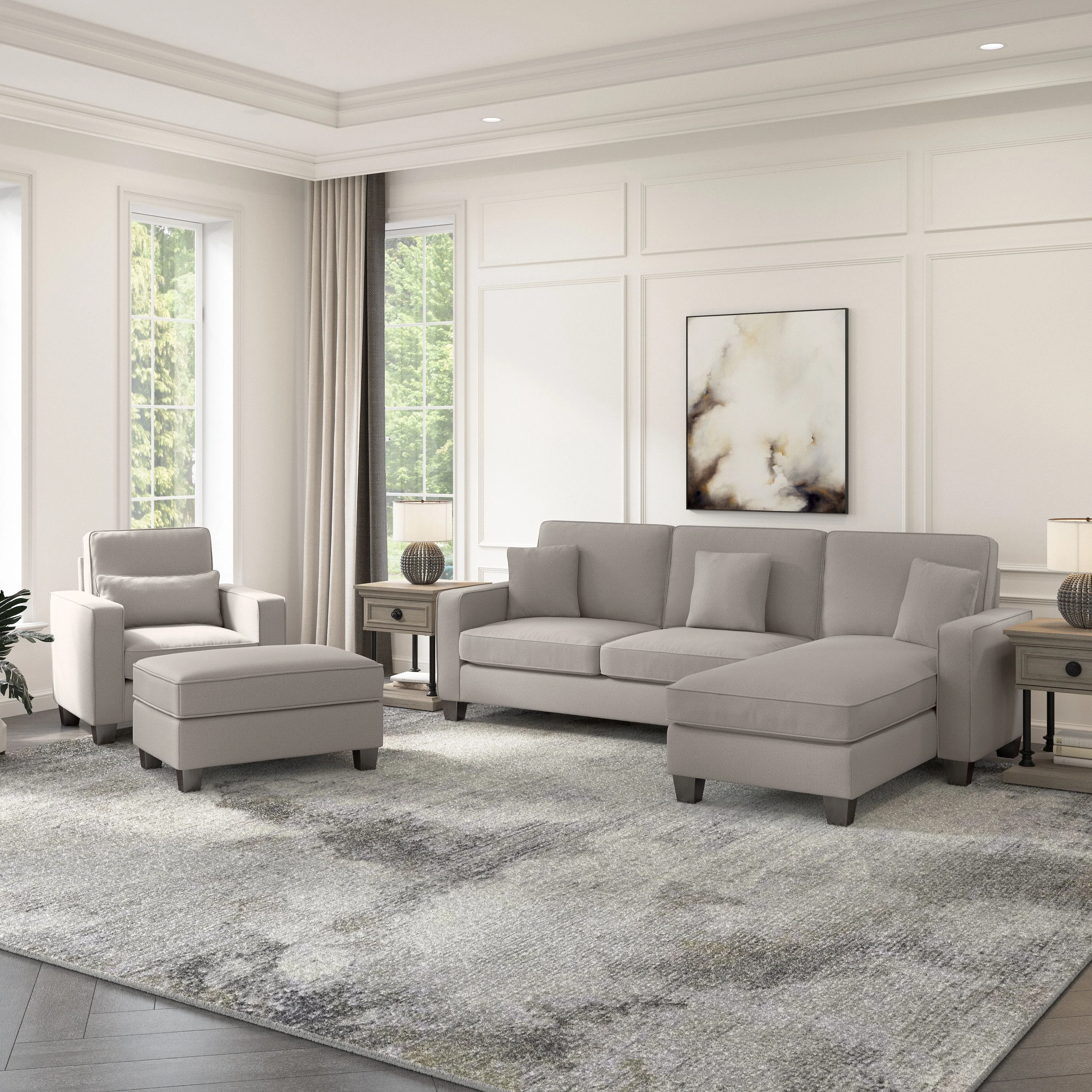 Stockton 102W Sectional Couch with Reversible Chaise Lounge, Accent Chair, and Ottoman