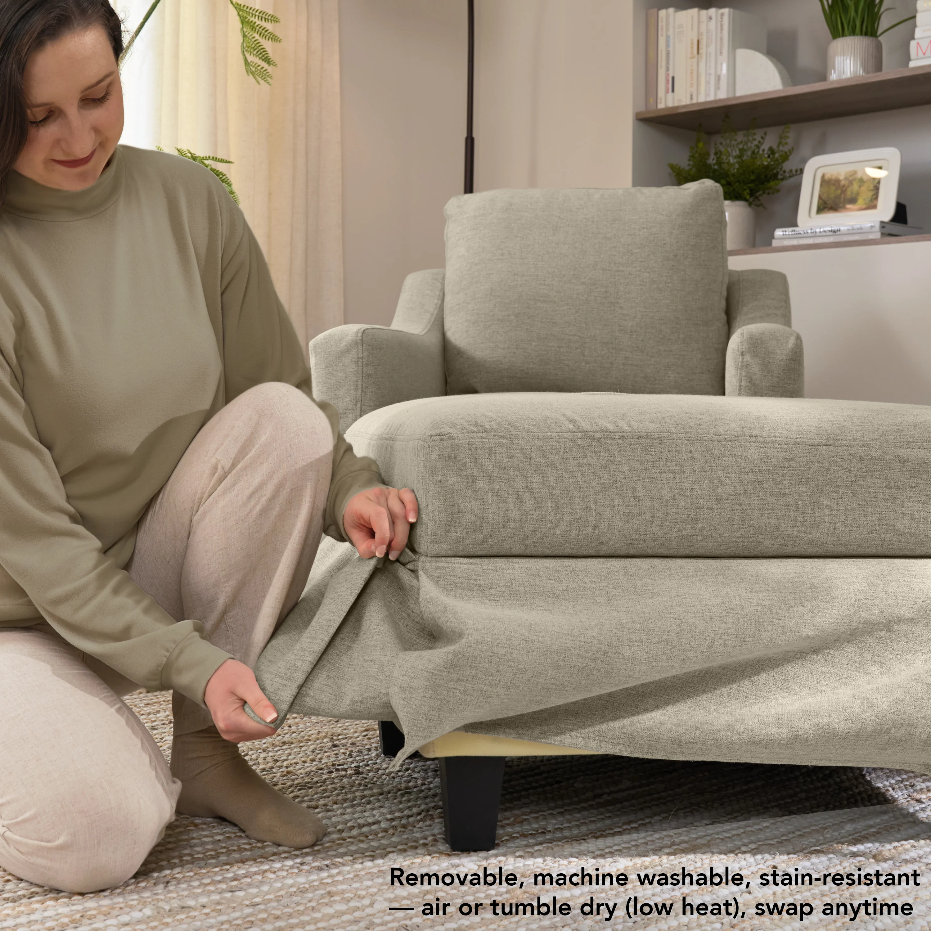 Bush Home Harper Swivel Accent Chair and Storage Ottoman with Slipcovers