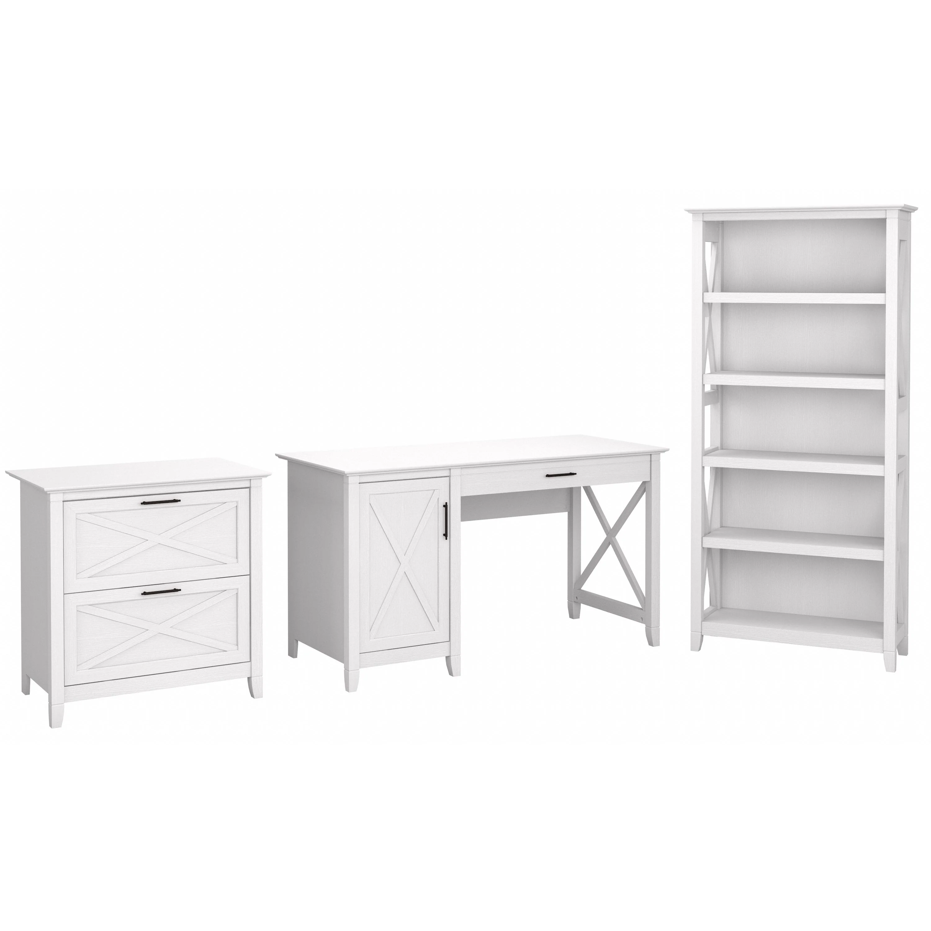 Key West 54W Computer Desk with 2 Drawer Lateral File Cabinet and 5 Shelf Bookcase