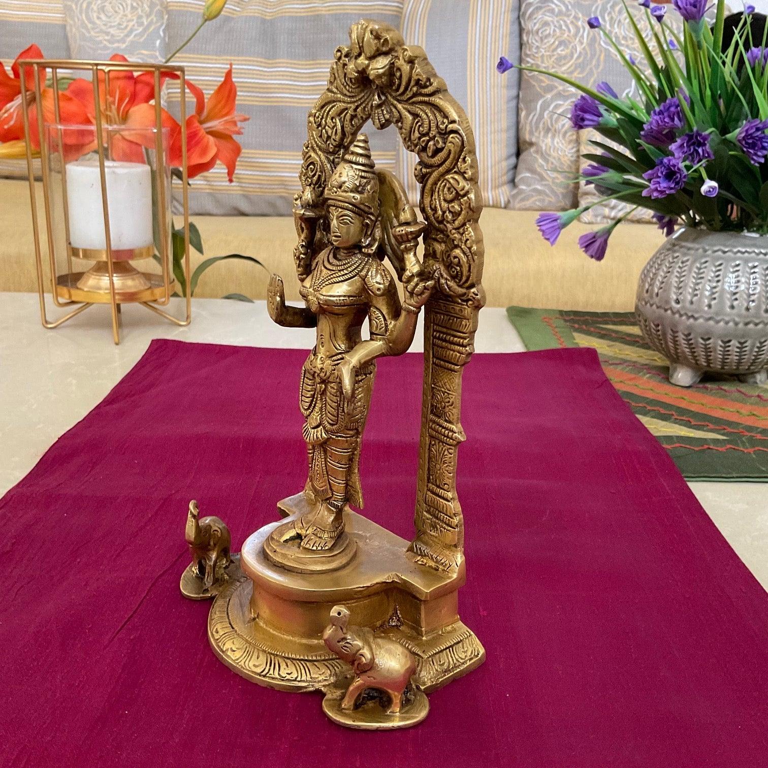 9 Inches Goddess Laxmi Brass Idol - Decorative Lakshmi Statue For Home