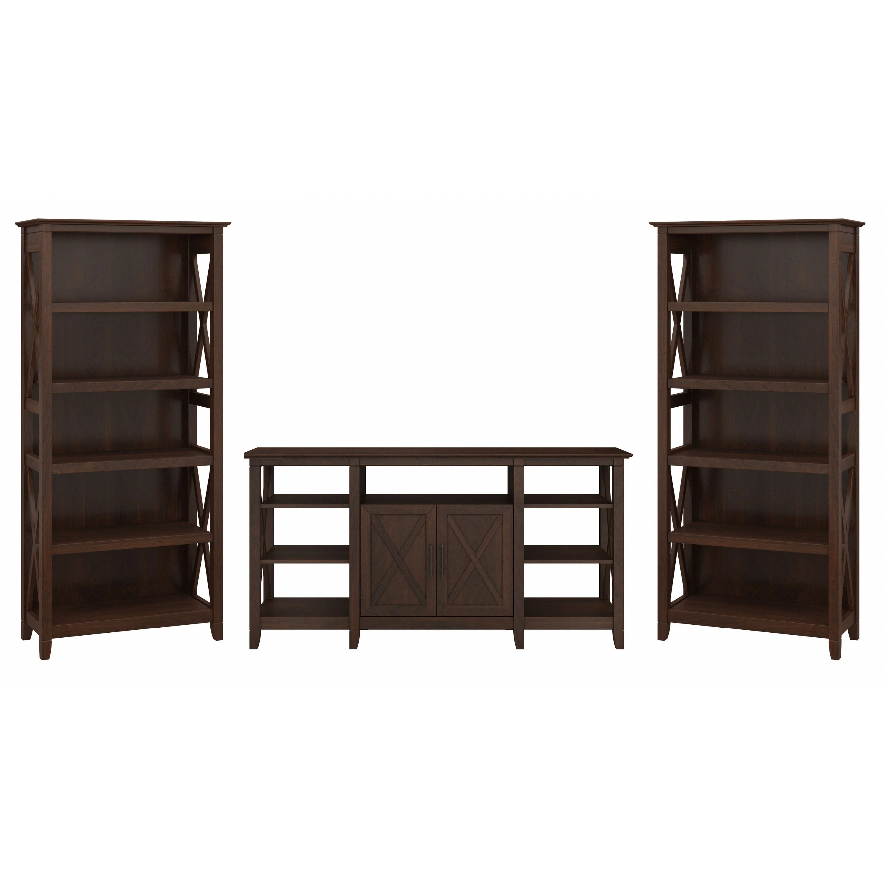 Key West Tall TV Stand with Set of 2 Bookcases
