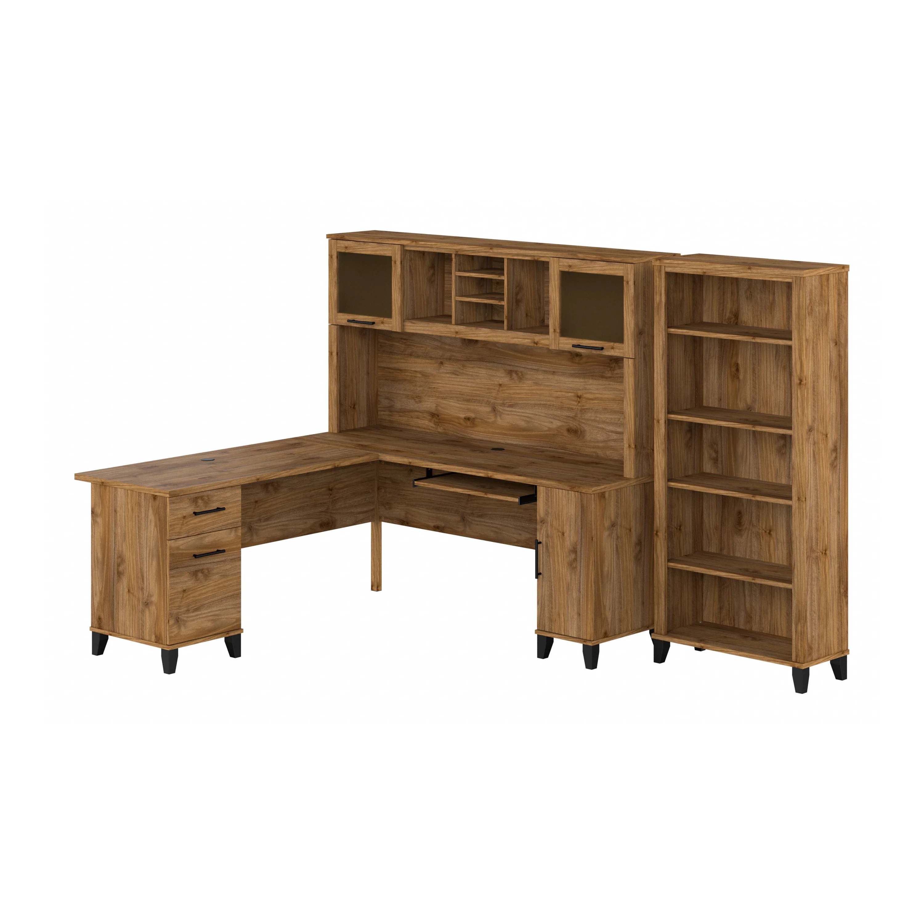 Somerset 72W L Shaped Desk with Hutch and 5 Shelf Bookcase