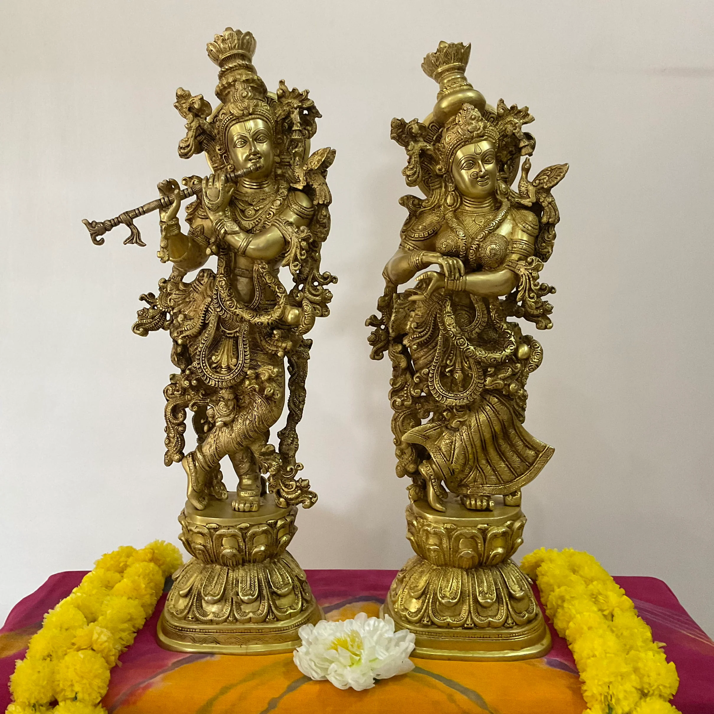 30 Inches Brass Idol of Radha Krishna - Handmade Decorative Figurines