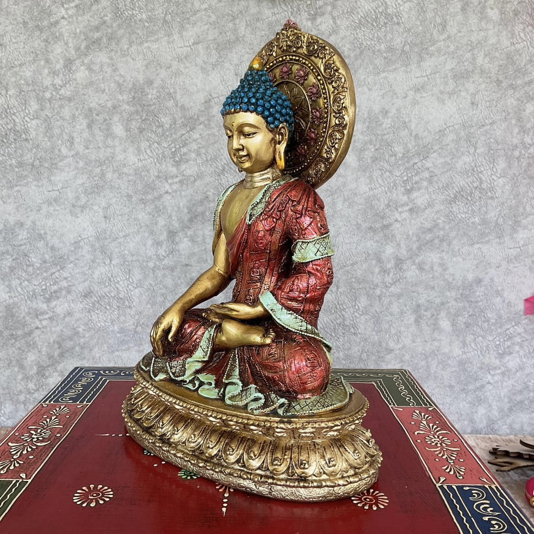 Lord Buddha Idol Copper Finish Marble Dust & Resin Idol