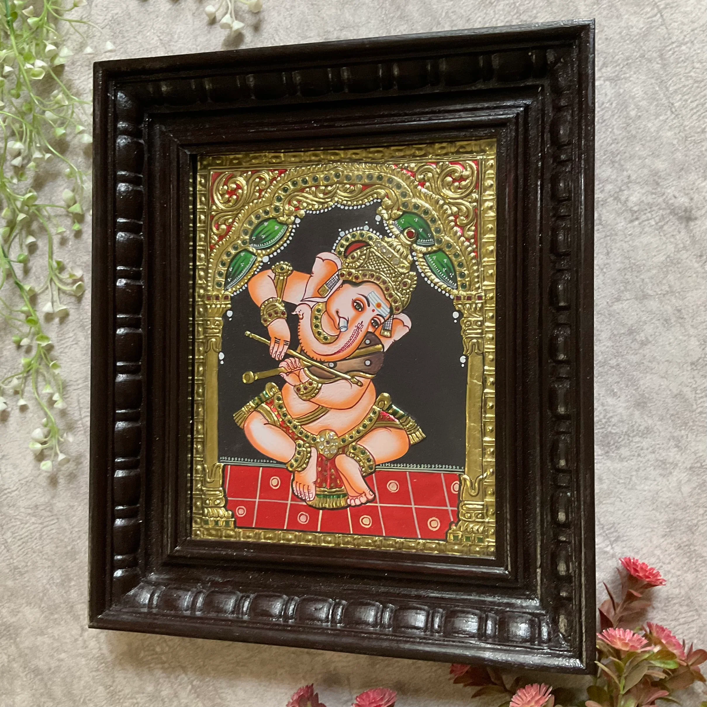 Lord Ganesha Tanjore Painting (Set of 3) - Traditional Wall Art