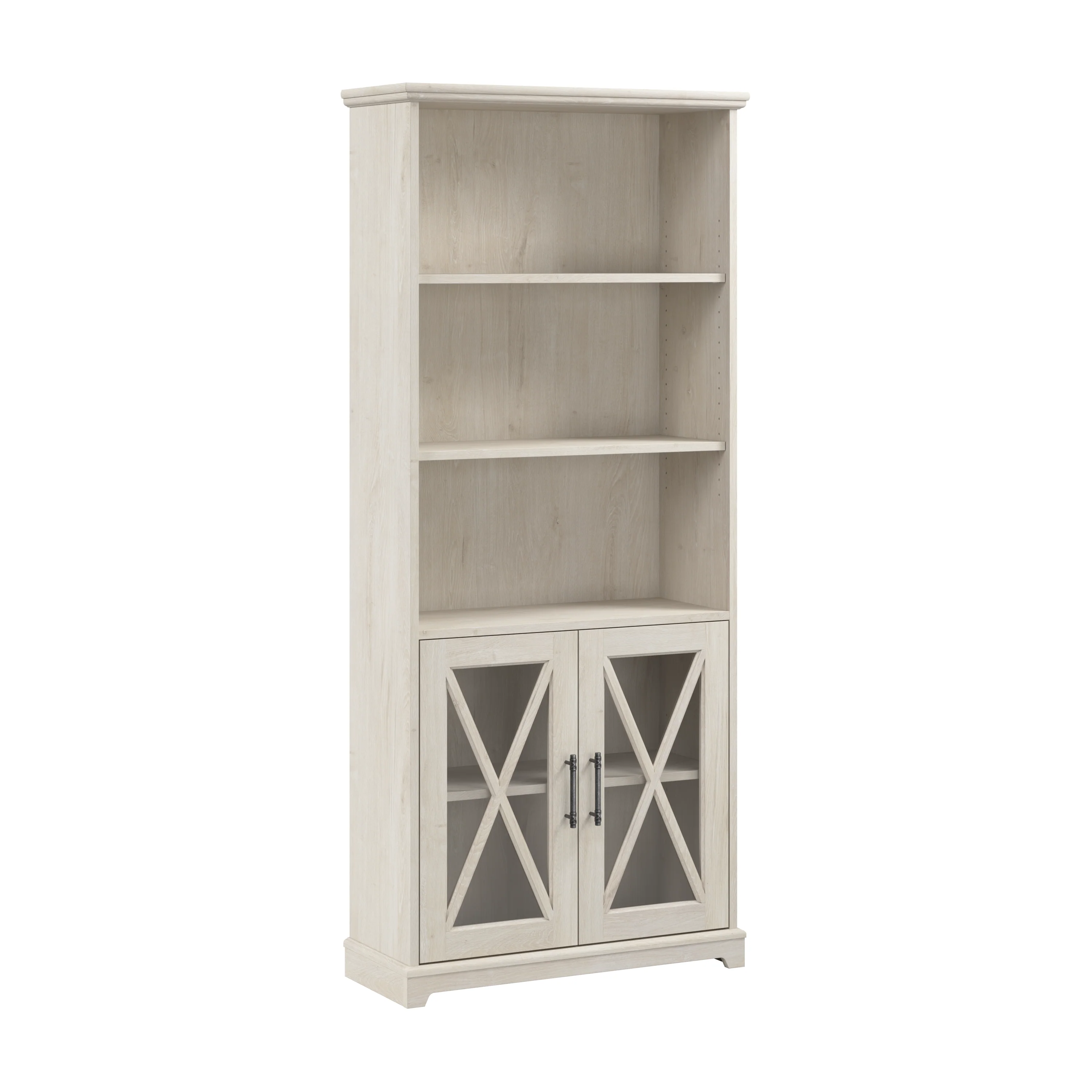 Lennox Farmhouse 5 Shelf Bookcase with Glass Doors