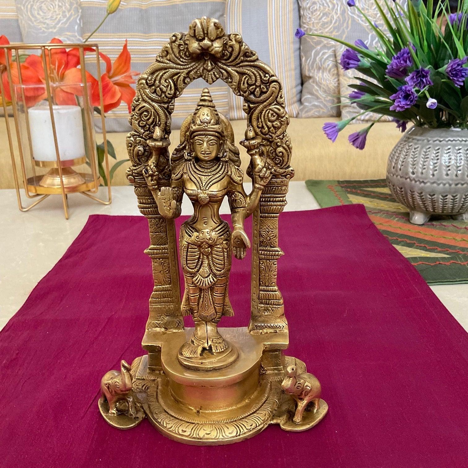 9 Inches Goddess Laxmi Brass Idol - Decorative Lakshmi Statue For Home