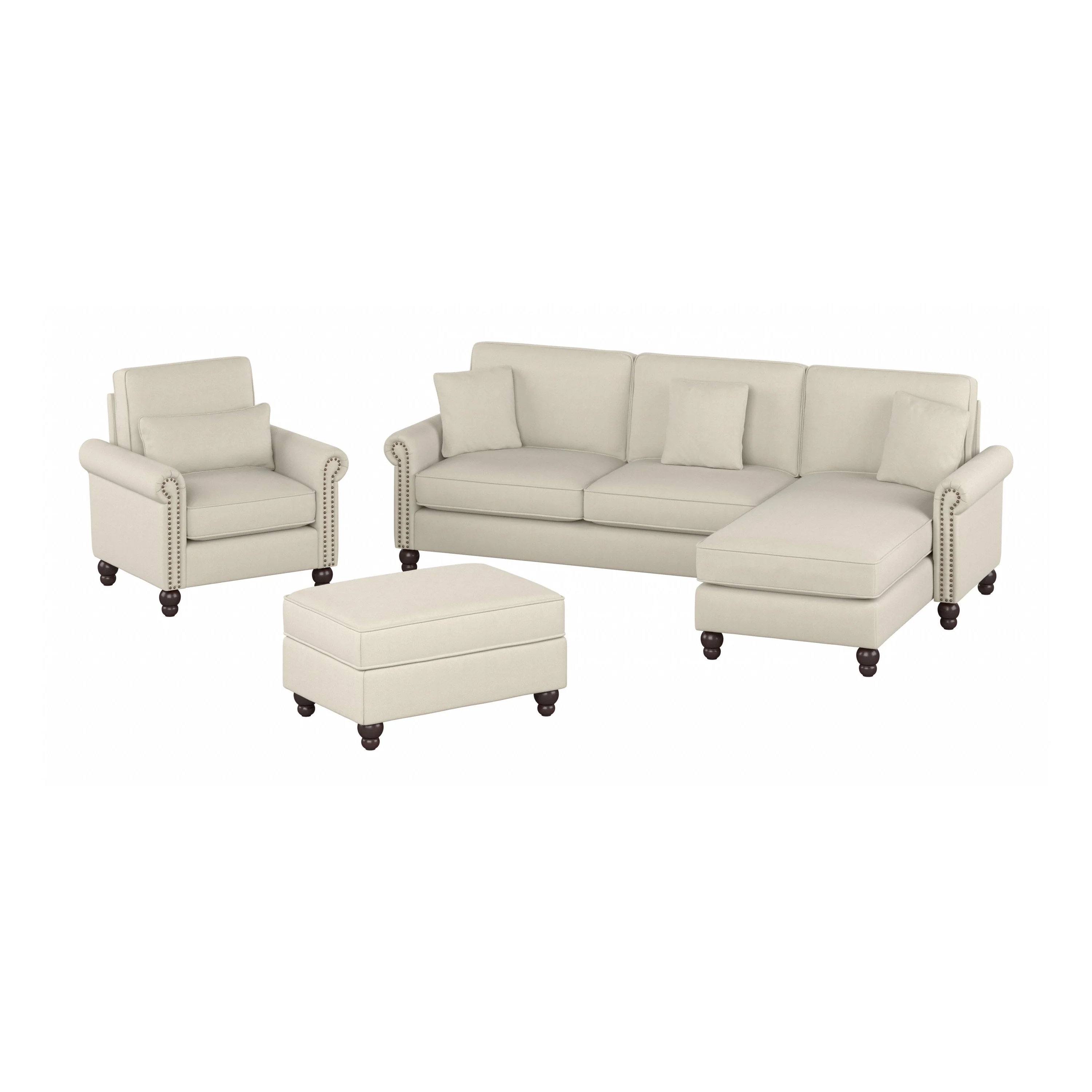 Coventry 102W Sectional Couch with Reversible Chaise Lounge, Accent Chair, and Ottoman