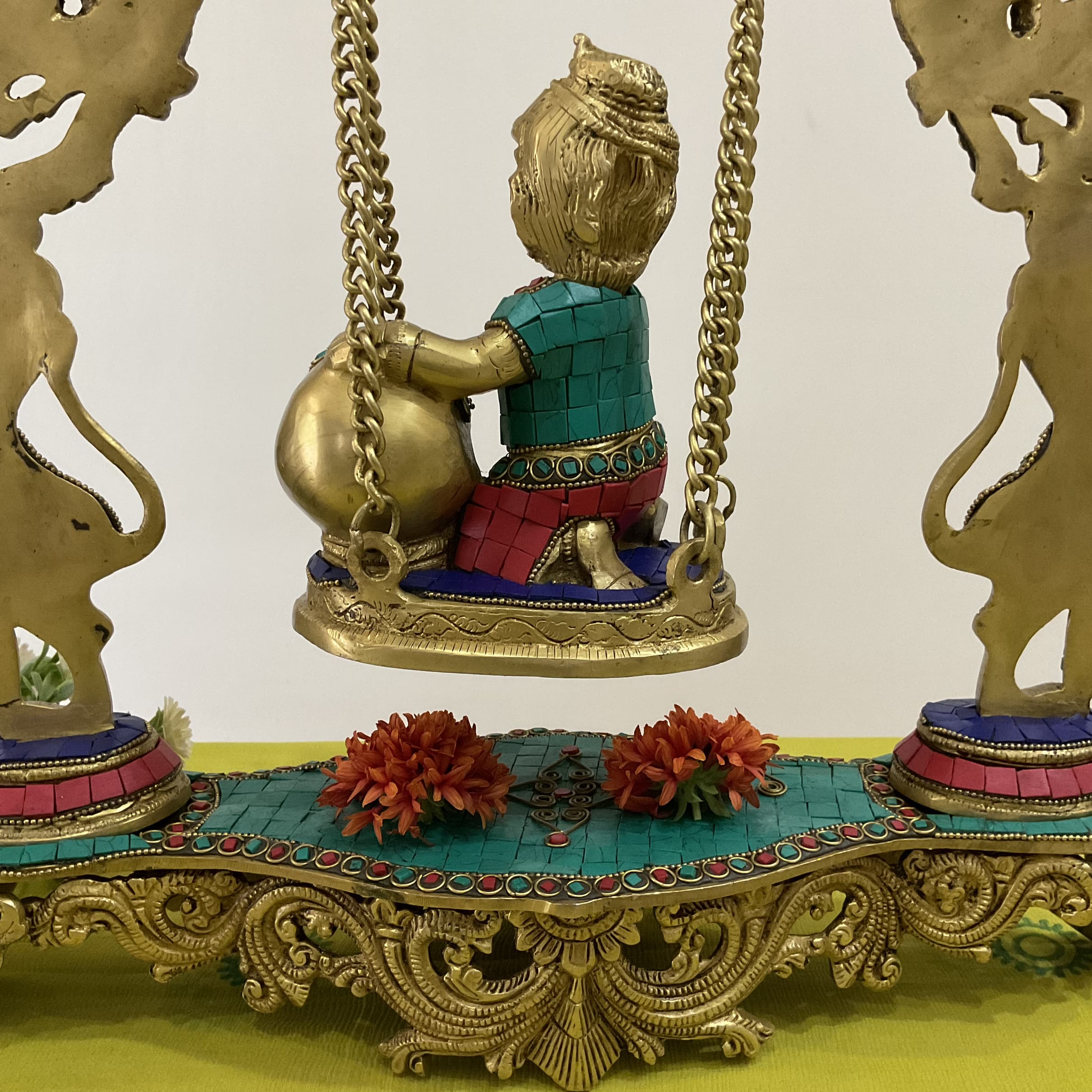 Baby Krishna Swing Yali Decorative Brass Idol Statue
