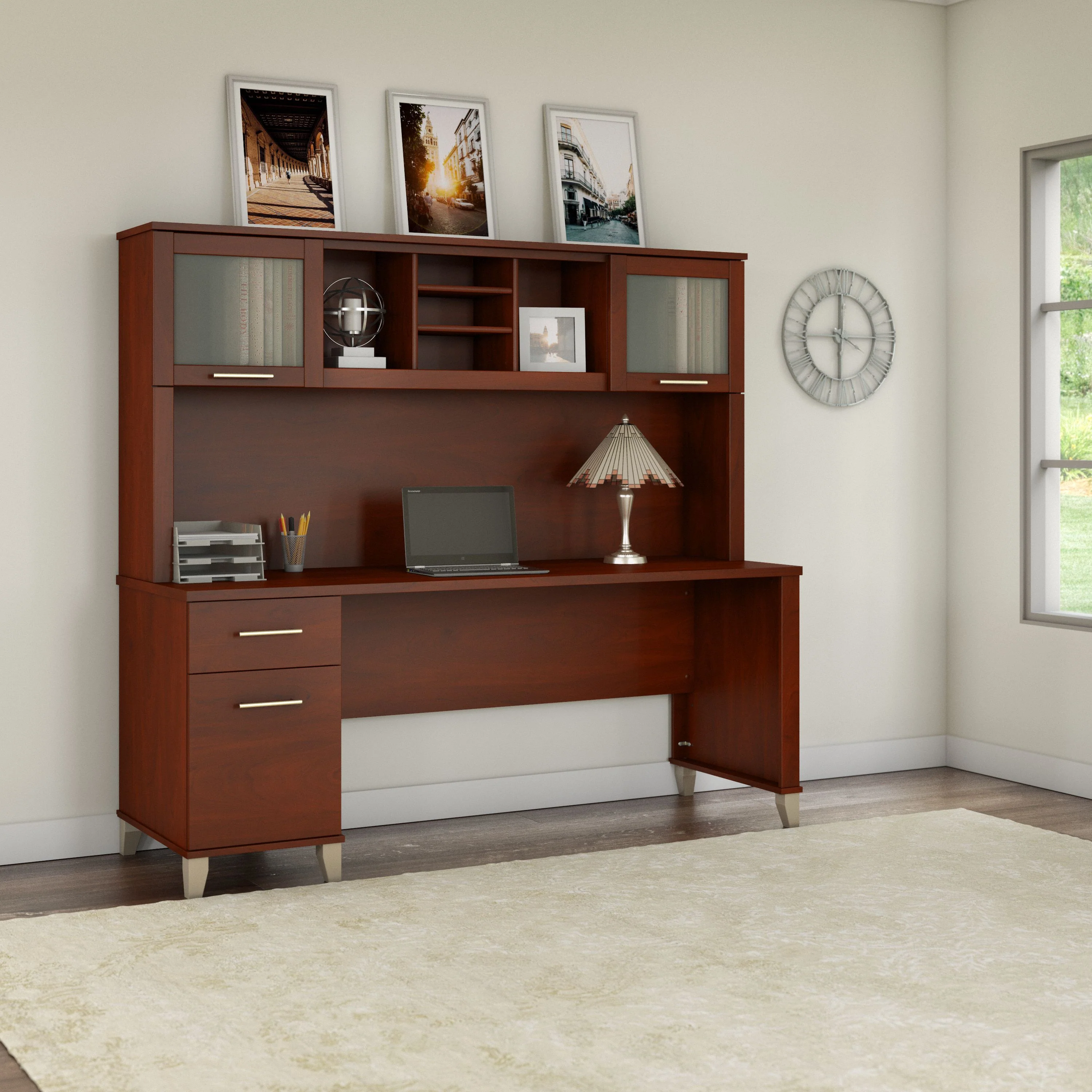 Somerset 72W Office Desk with Drawers and Hutch