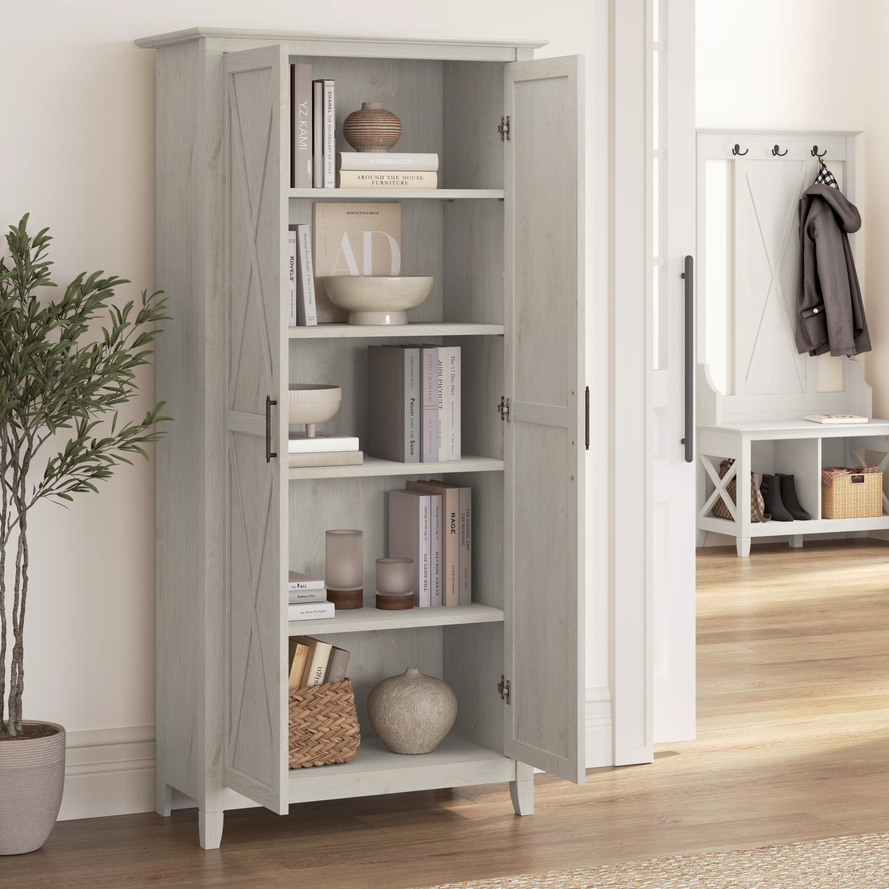Key West Tall Storage Cabinet with Doors and Shelves