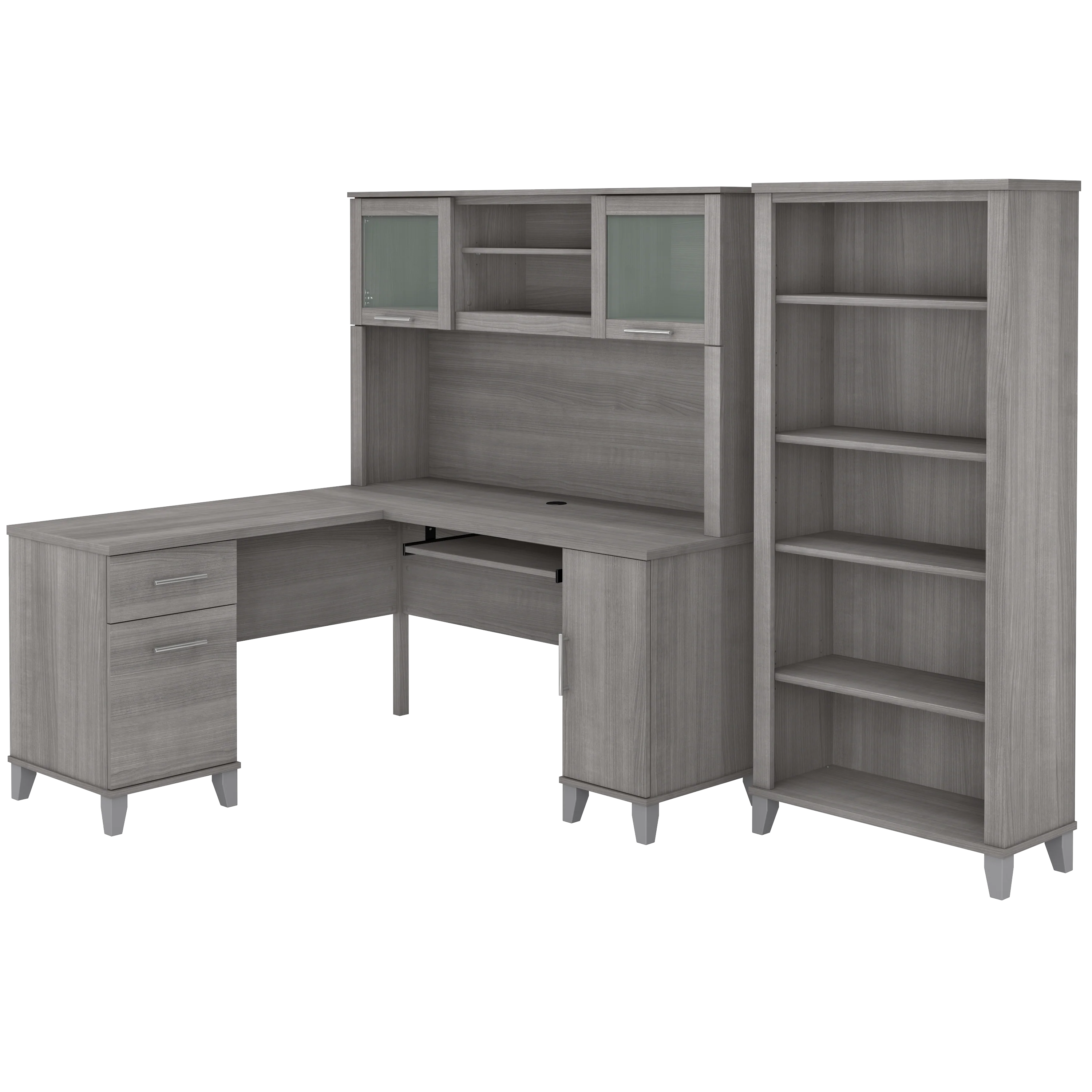 Somerset 60W L Shaped Desk with Hutch and 5 Shelf Bookcase
