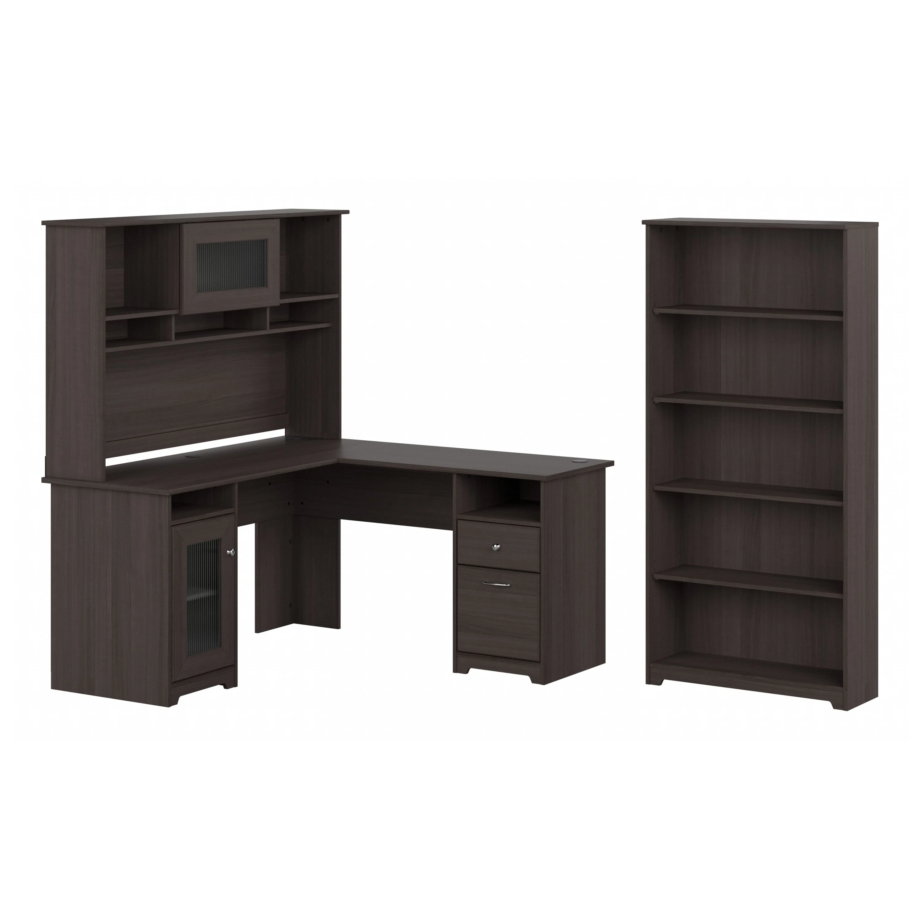Cabot 60W L Shaped Computer Desk with Hutch and 5 Shelf Bookcase