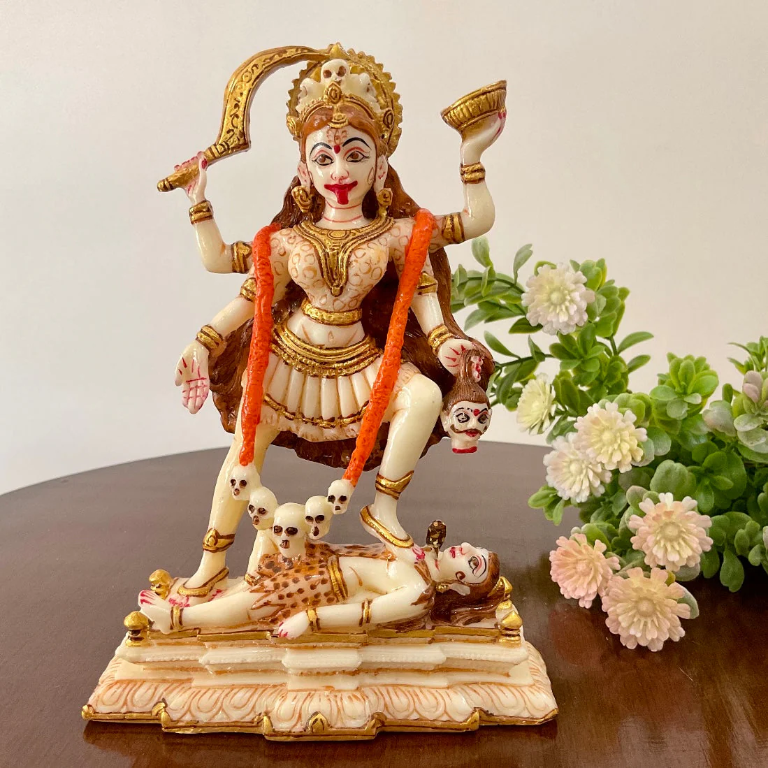 Goddess Kali Ma Marble Dust & Resin Idol -  Hindu God Statue - Decorative Murti