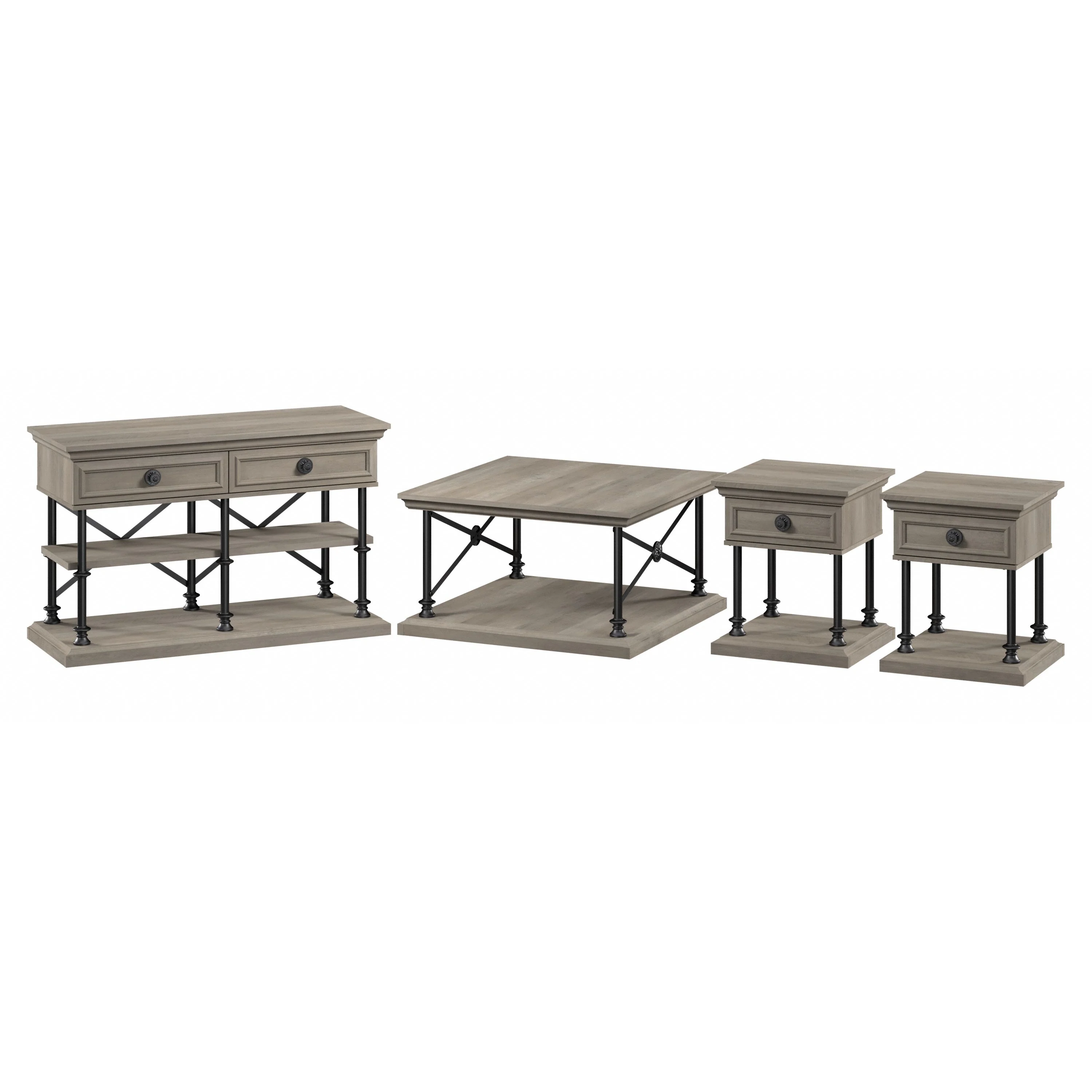 Coliseum Square Coffee Table, Console Table, and Two End Tables