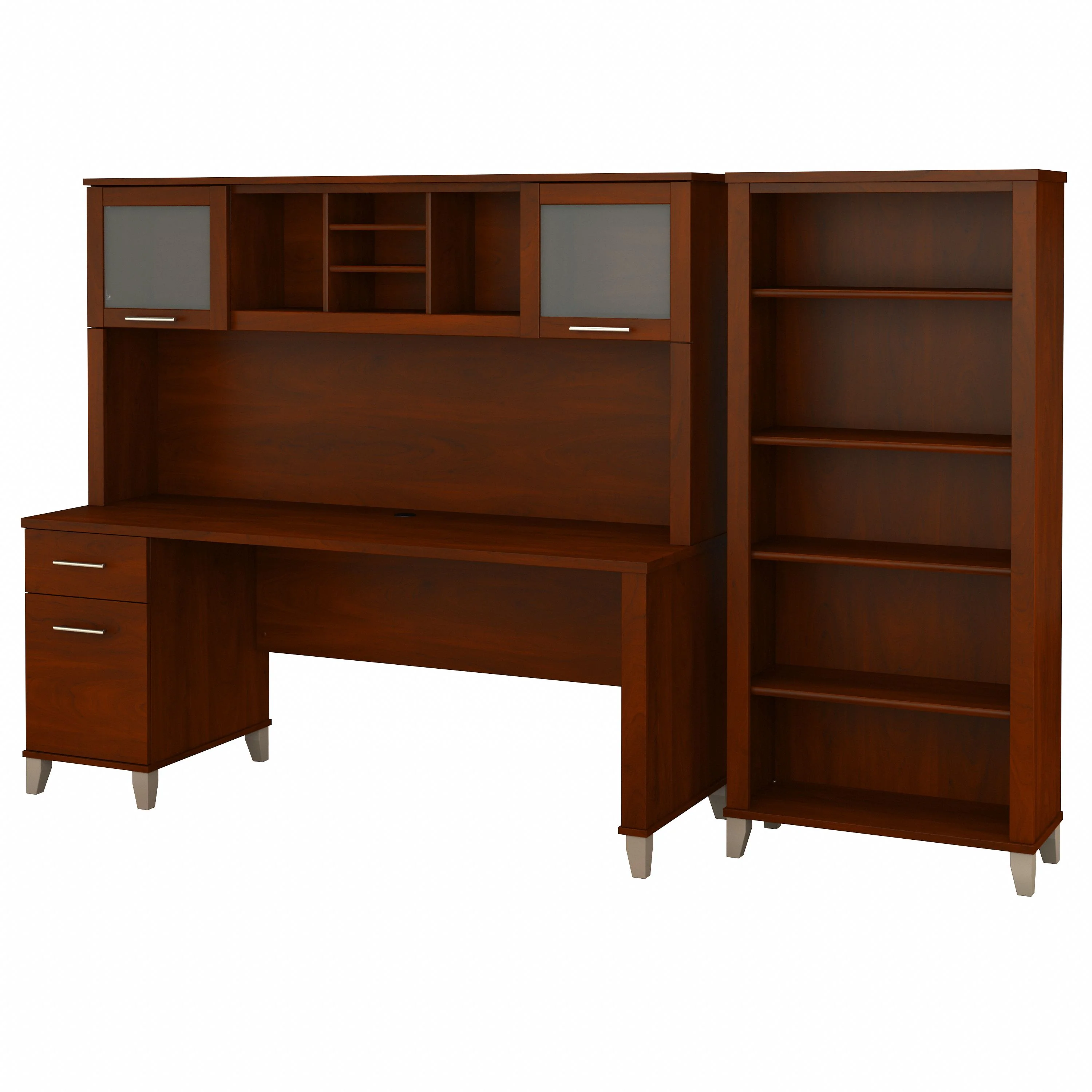 Somerset 72W Office Desk with Hutch and 5 Shelf Bookcase