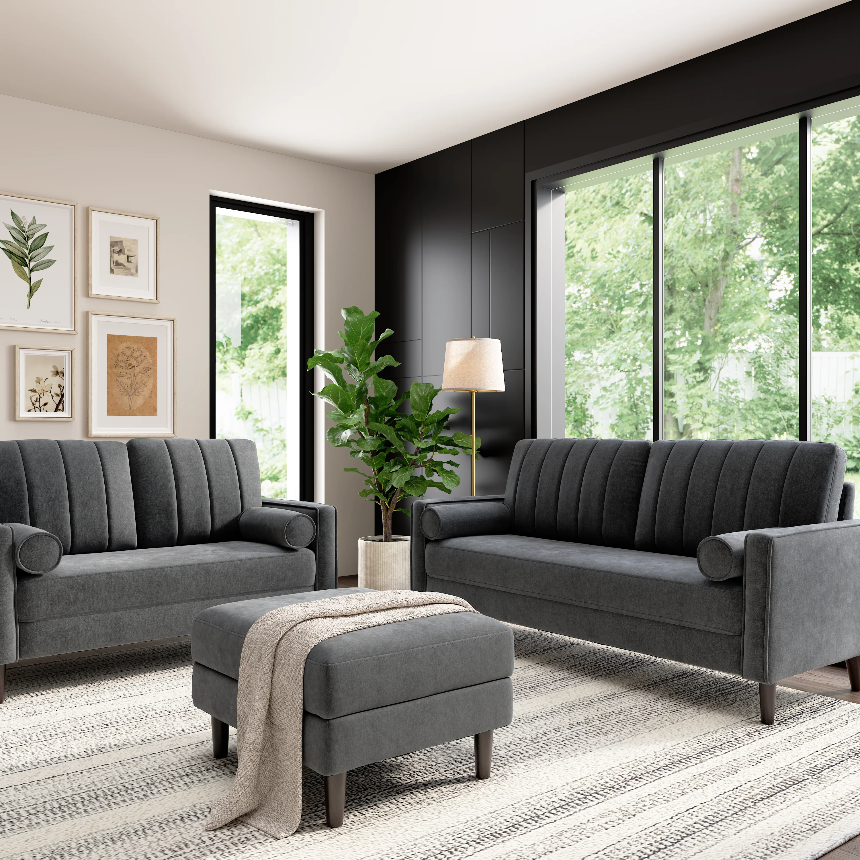 Bush Home Max 77W Sofa, 54W Loveseat, and Storage Ottoman