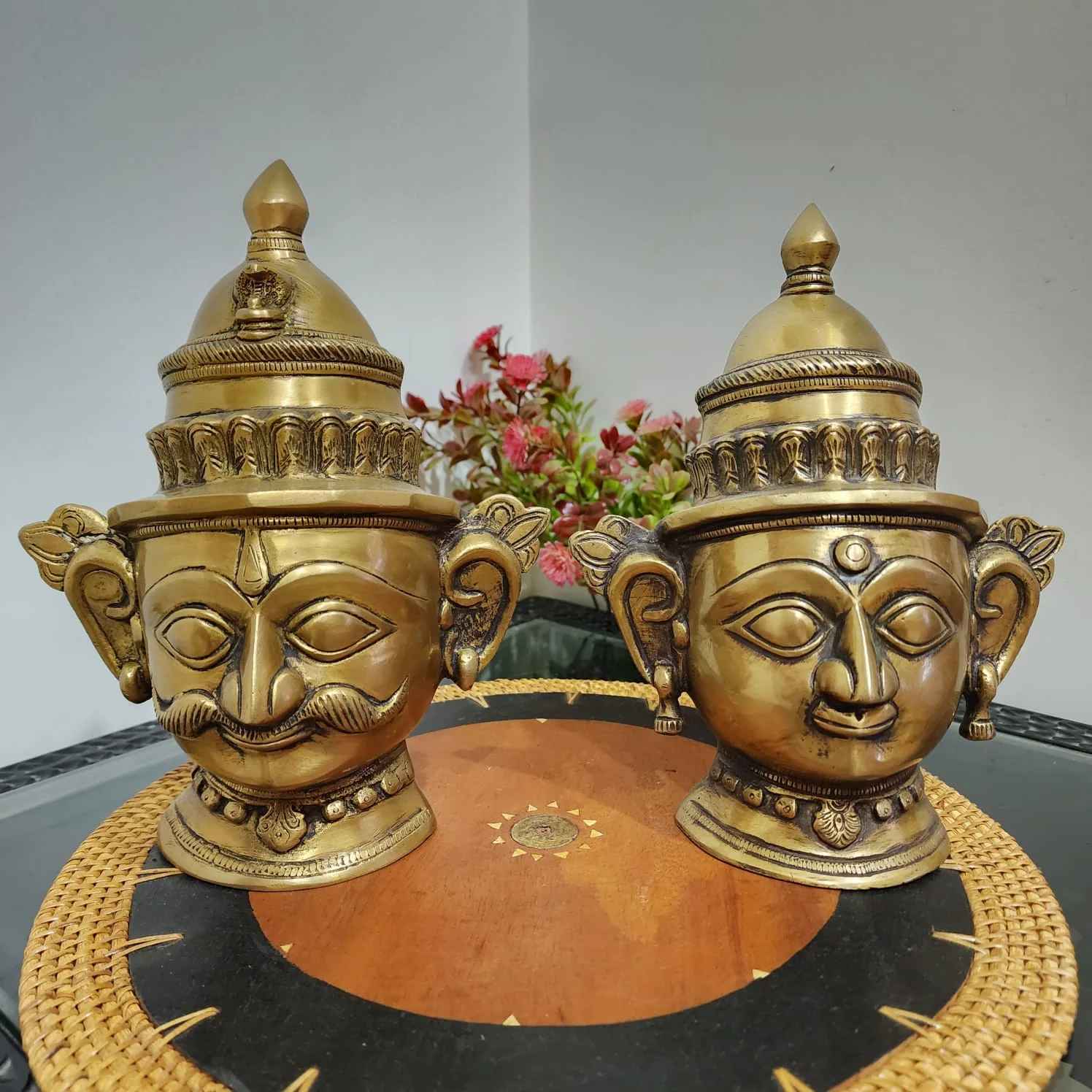 Brass Mukhlingas (Set of 2) - Gauri Shankar Face -  Hindu God Statue - Decorative Murti