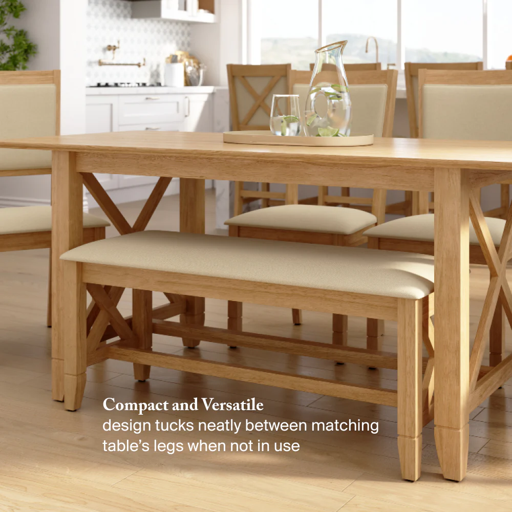 Bush Home Key West 70W Cross Base Dining Table with 2 Upholstered Cross Back Chairs and 2 Benches