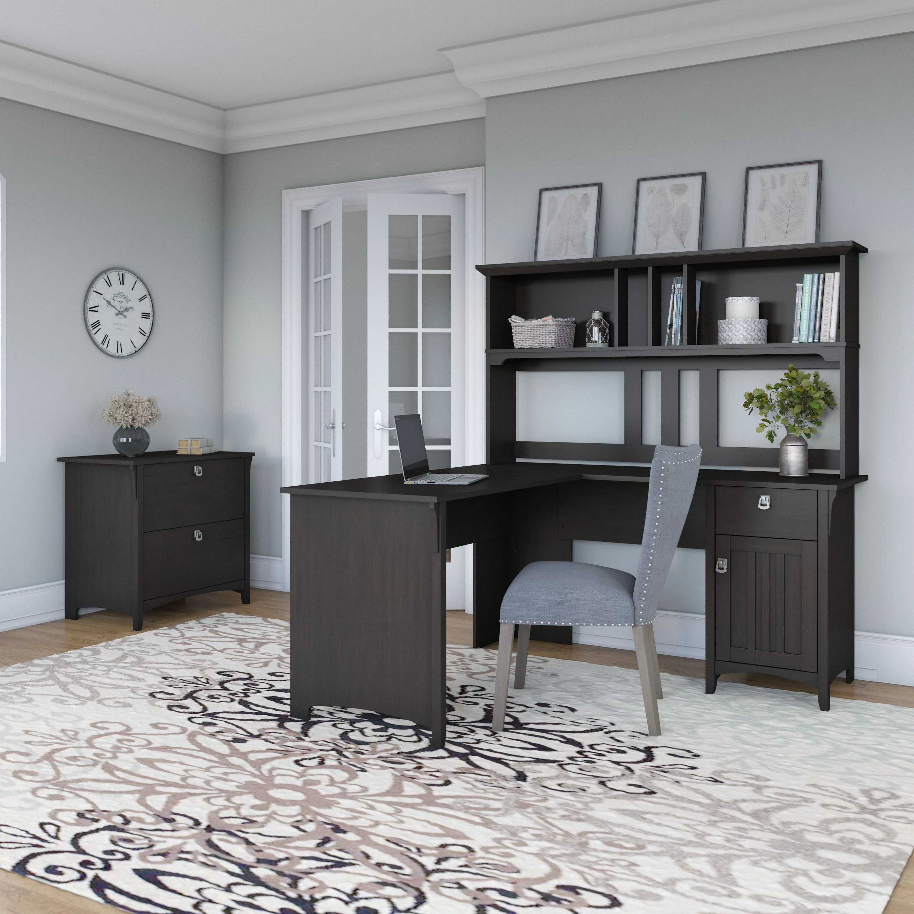 Salinas 60W L Shaped Desk with Hutch and Lateral File Cabinet