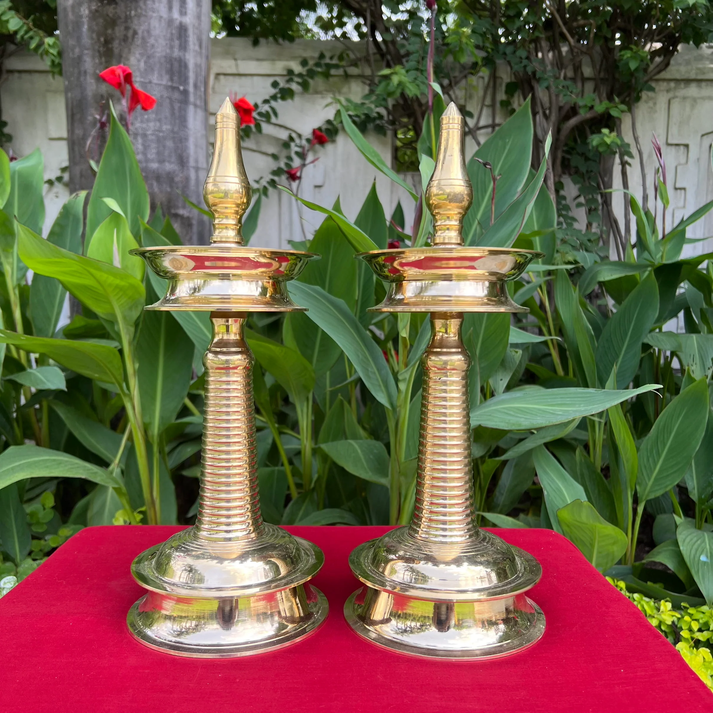 16 Inches Brass Kerala Nilavilakku (Set of 2) - Handmade Brass lamp - Decorative Decor