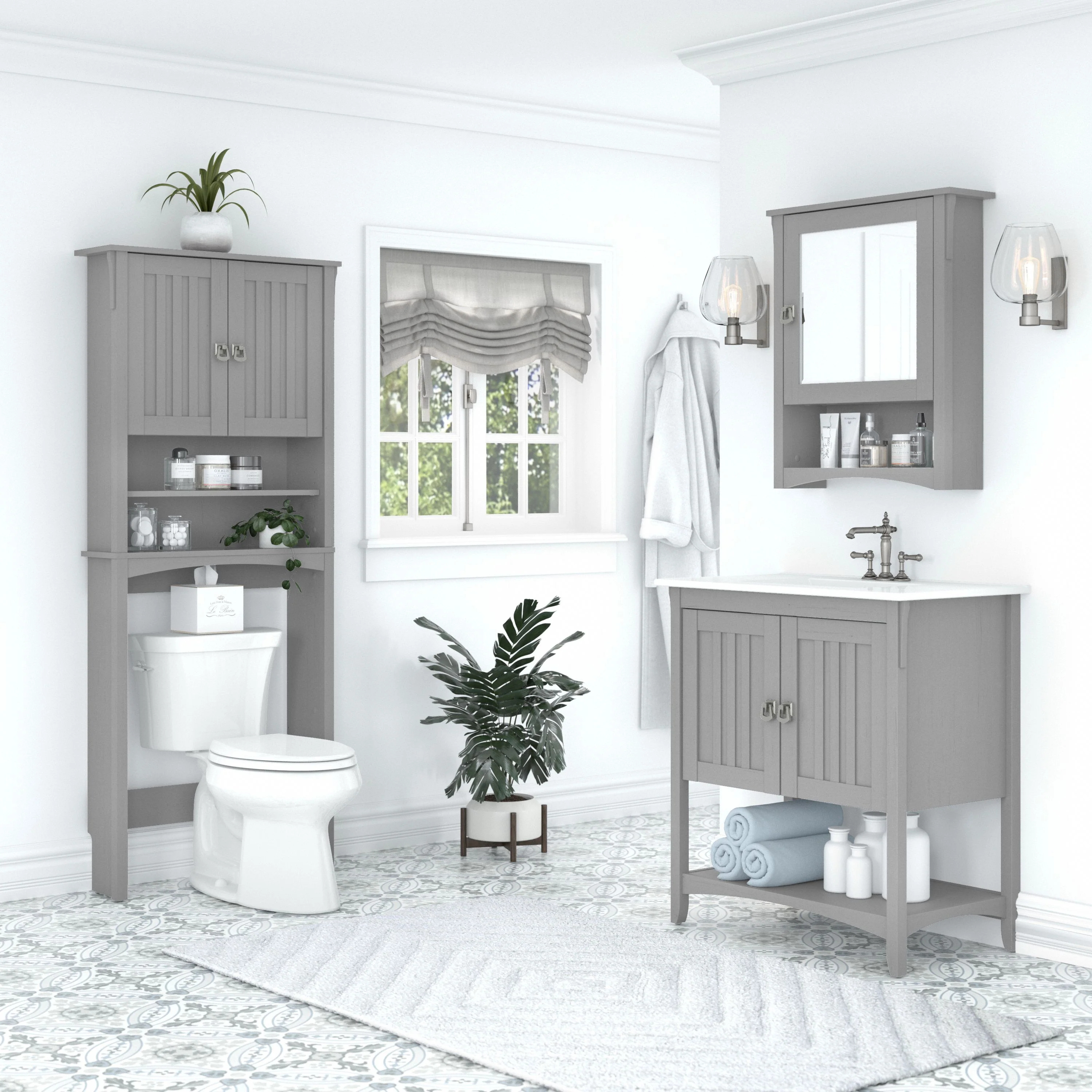 Salinas 32W Bathroom Vanity Sink with Mirror and Over The Toilet Storage Cabinet