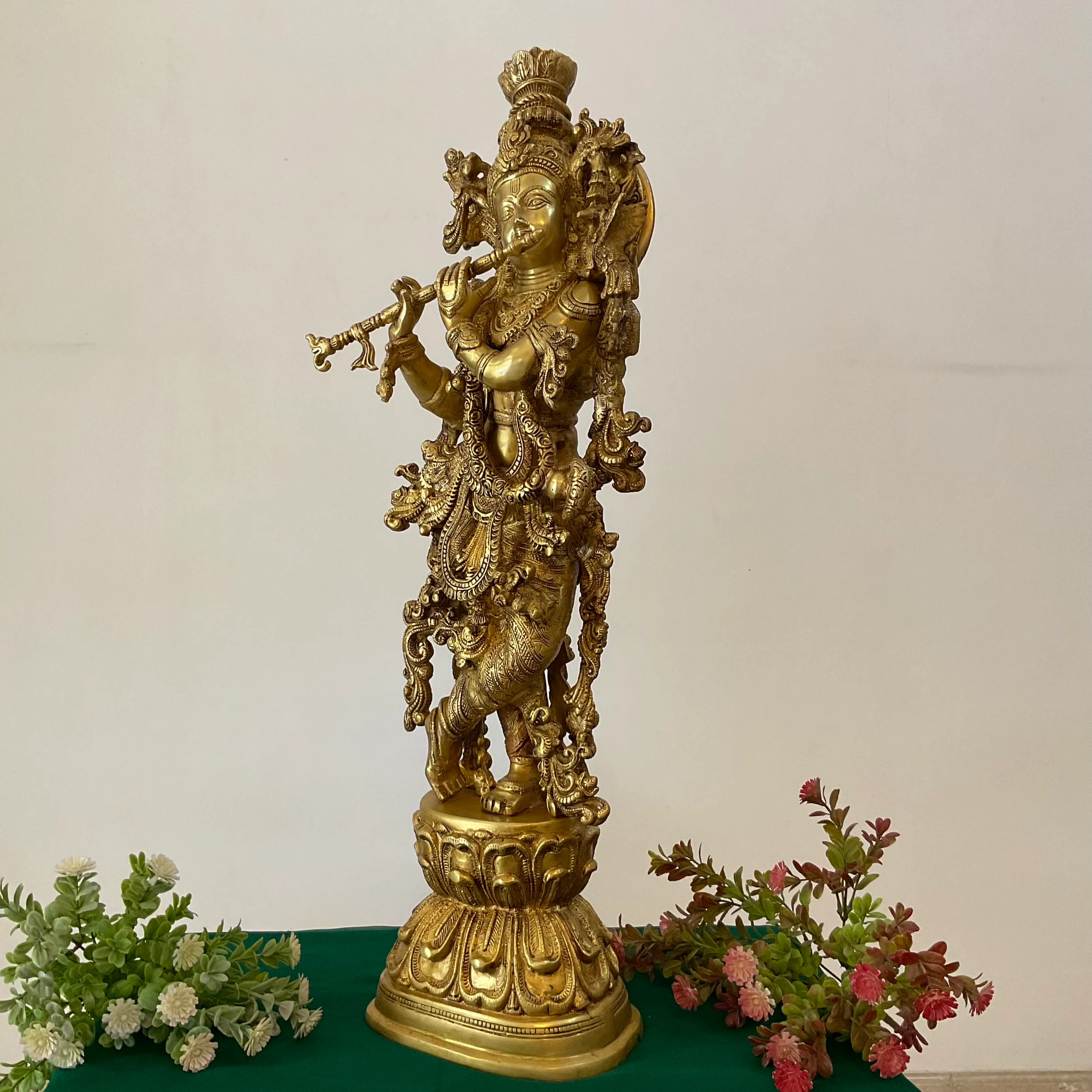 Krishna Statue For Home Temple, 30 Inches Shri Krishna Brass Idol