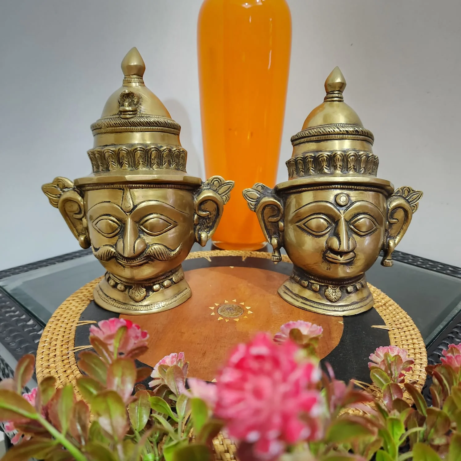 Brass Mukhlingas (Set of 2) - Gauri Shankar Face -  Hindu God Statue - Decorative Murti