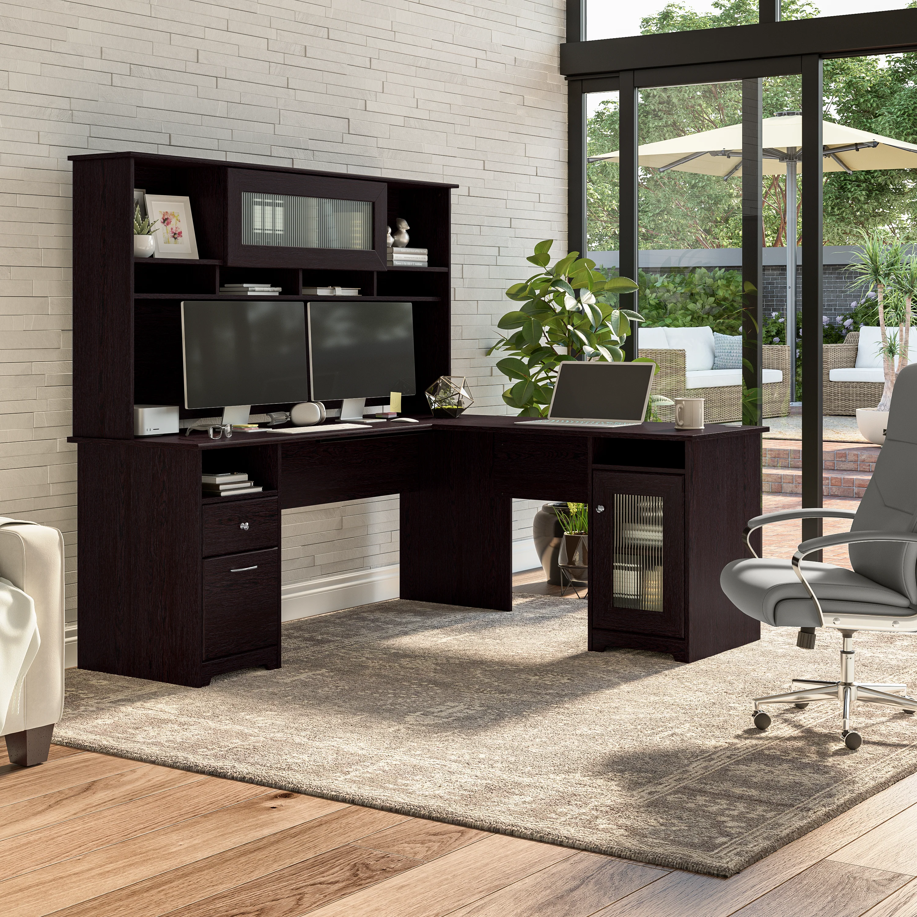 Cabot 72W L Shaped Computer Desk with Hutch and Storage