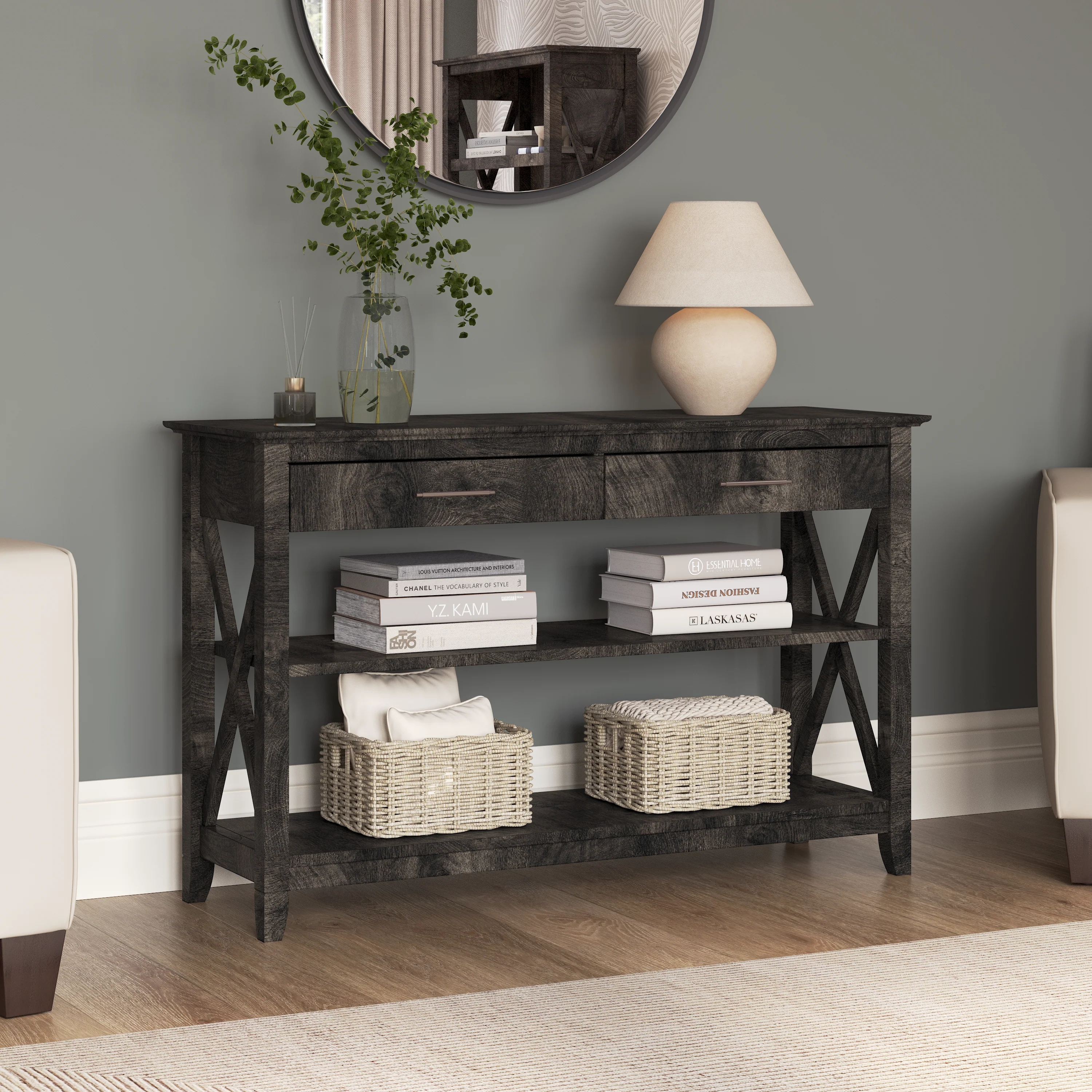 Key West Console Table with Drawers and Shelves