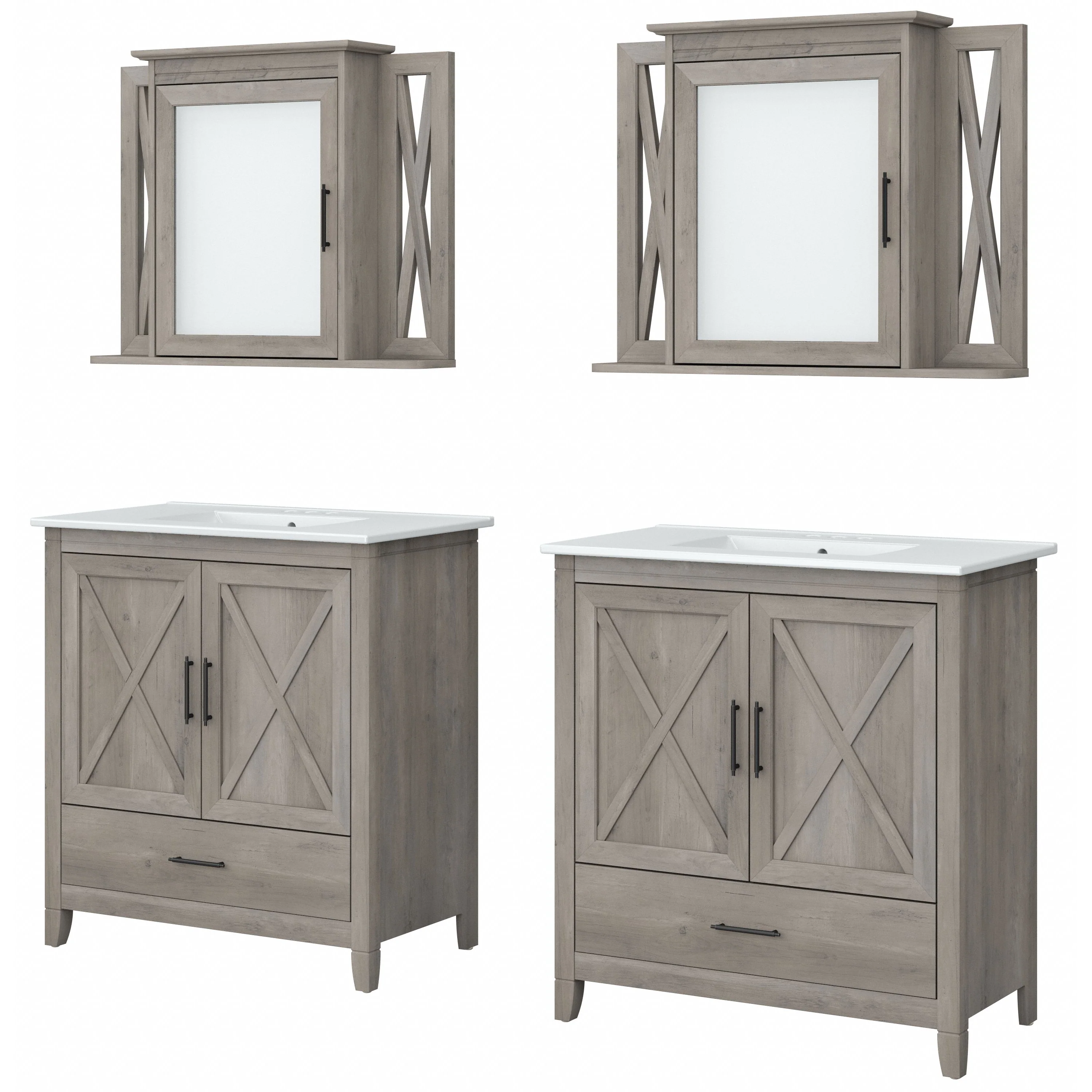 Key West 64W Double Vanity Set with Sinks and Medicine Cabinets