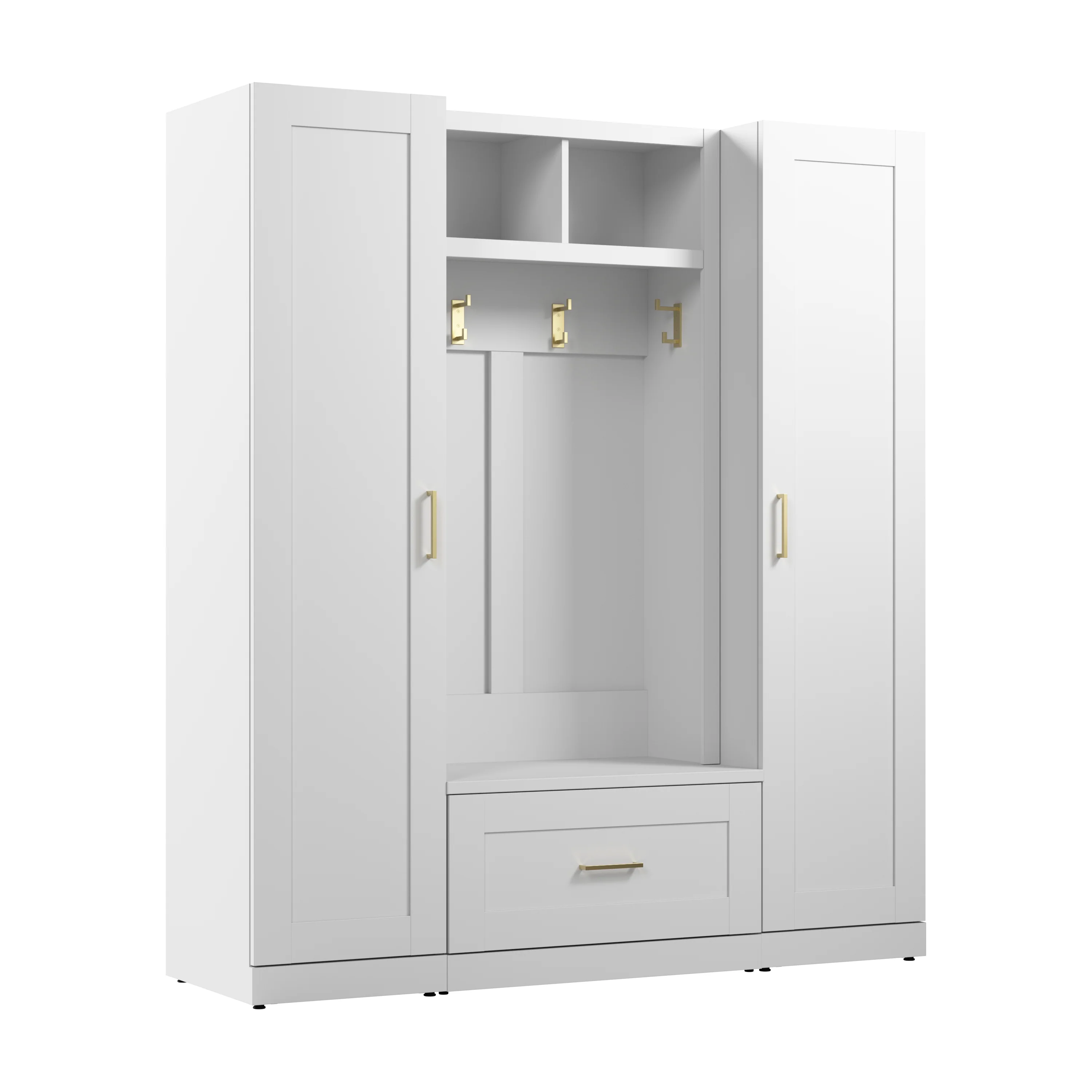 Hampton Heights Full Entryway Storage Set with Hall Tree, Shoe Bench with Drawer and Cabinet