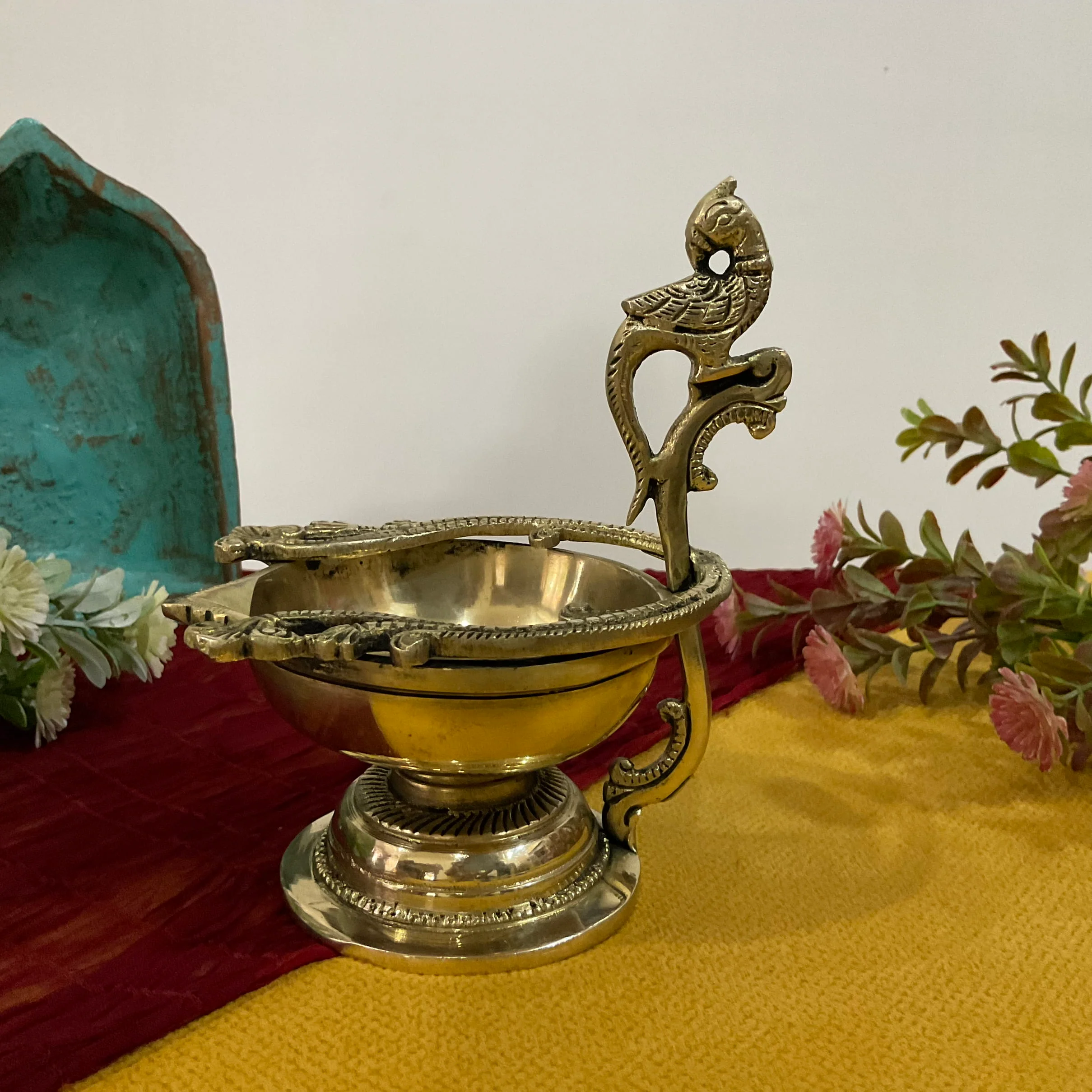 6 Inch Annapakshi Diya (Set of 2)- Handmade Brass lamp Pooja Decor