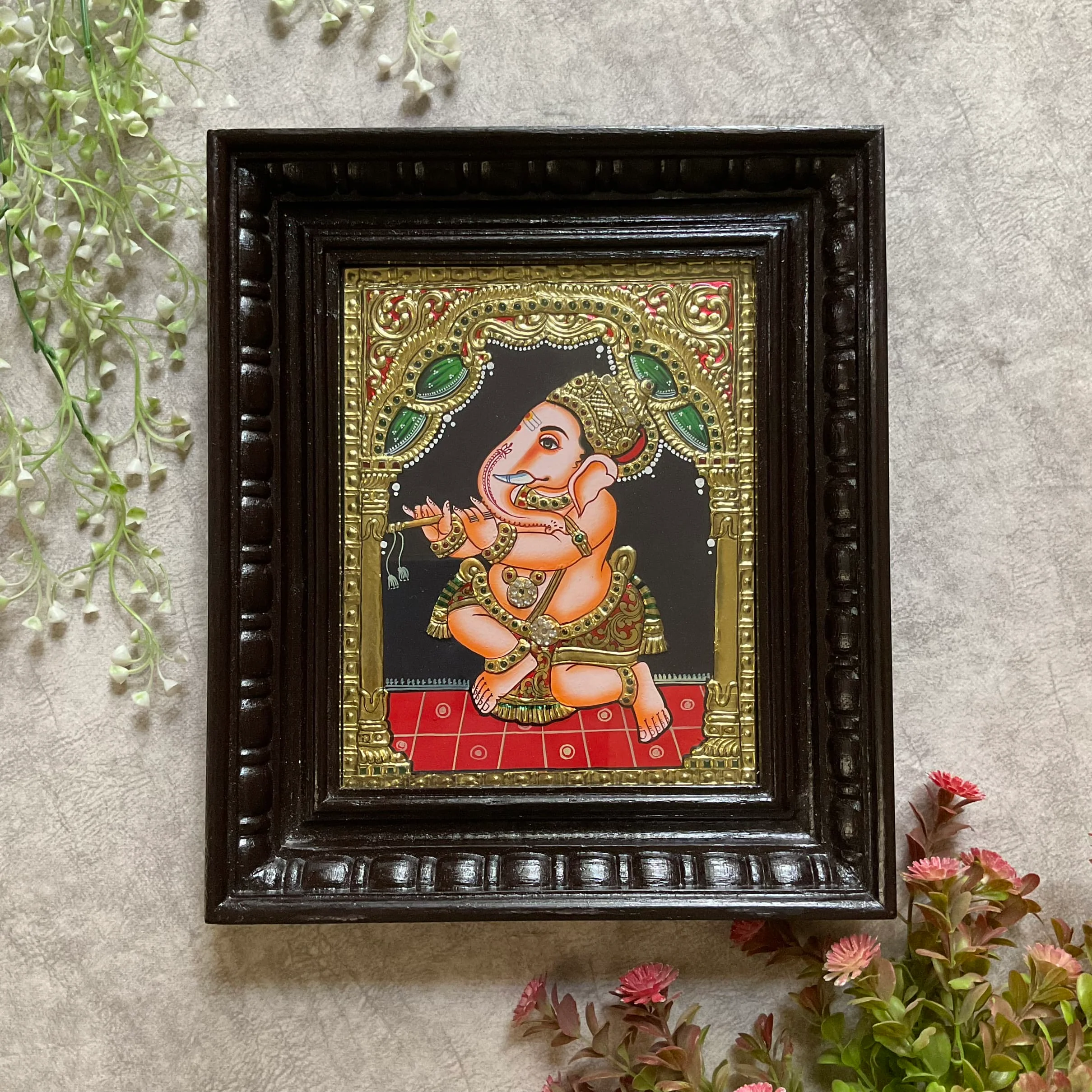 Lord Ganesha Tanjore Painting (Set of 3) - Traditional Wall Art