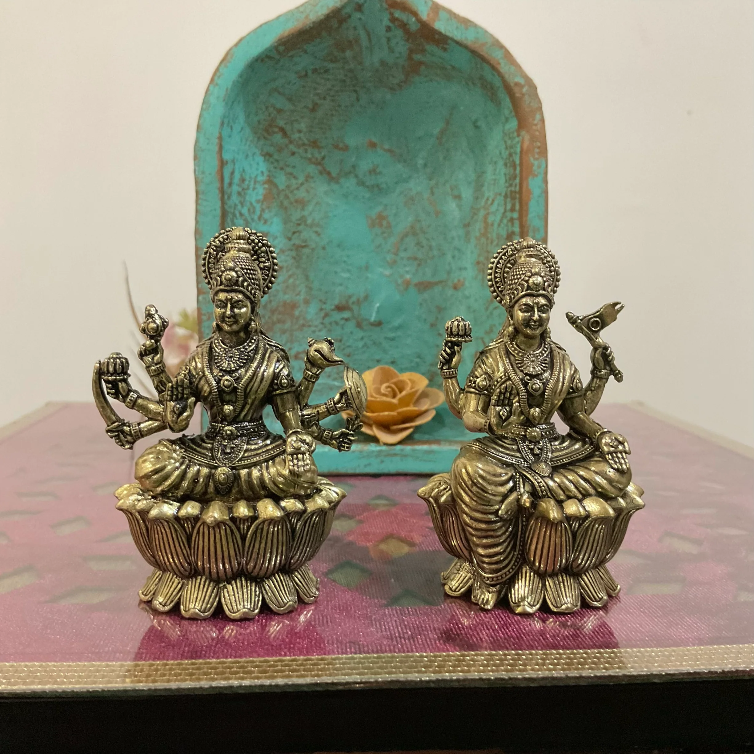 3 Inch Ashtalakshmi Brass Idol - Lightweight Brass Decorative Figurine