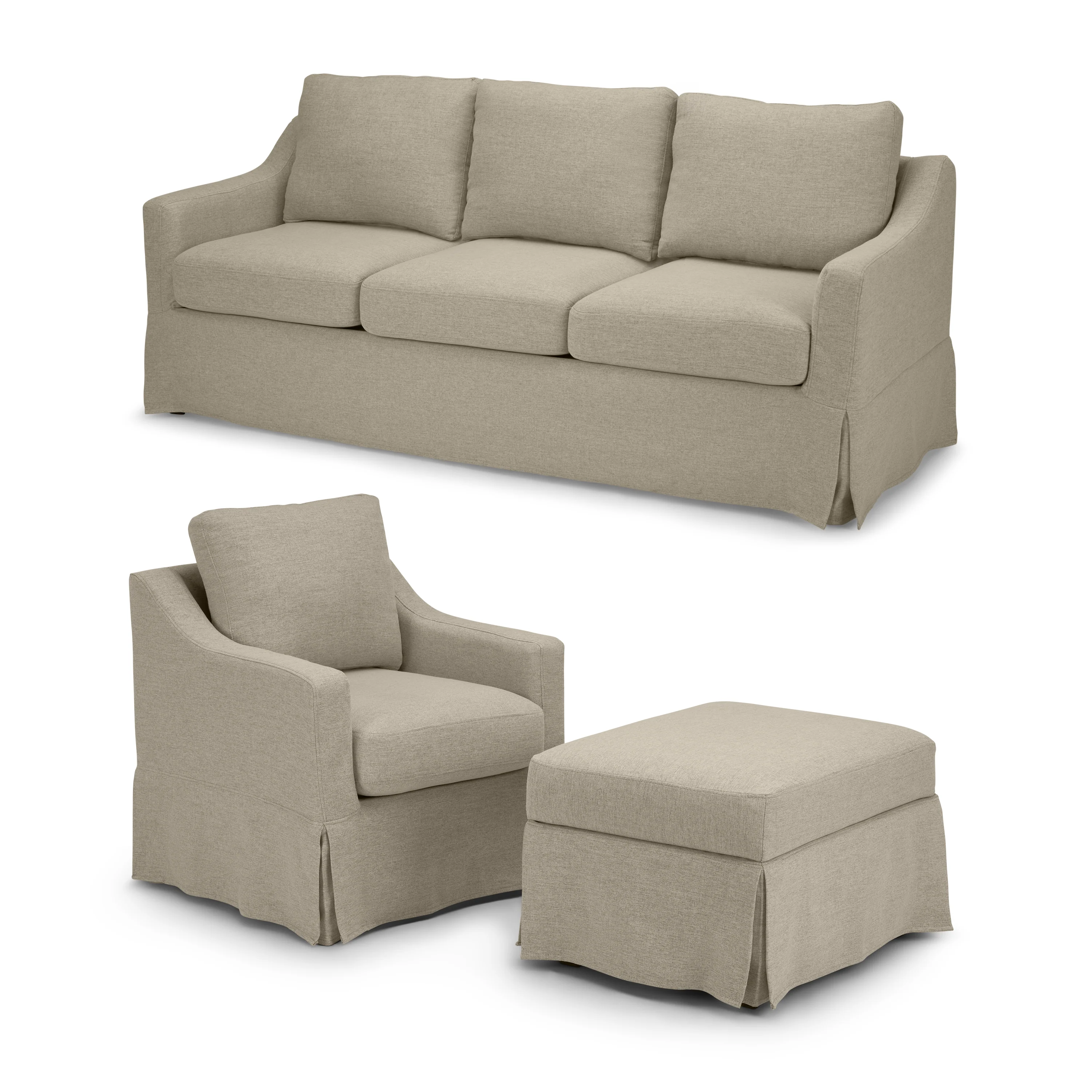 Bush Home Harper 80W Sofa, Swivel Accent Chair, and Storage Ottoman with Slipcovers