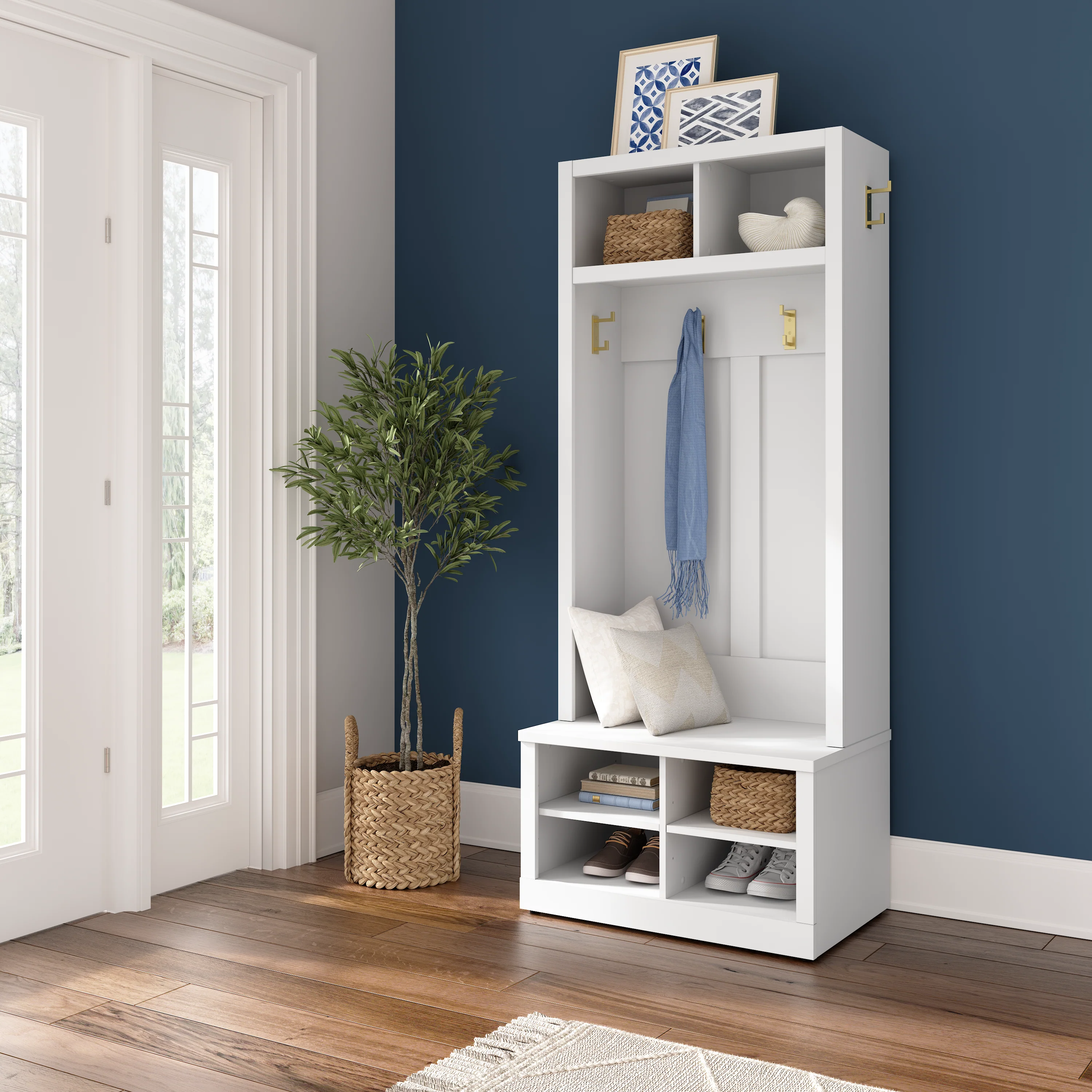 Hampton Heights Entryway Storage Set with 30W Hall Tree and Shoe Bench