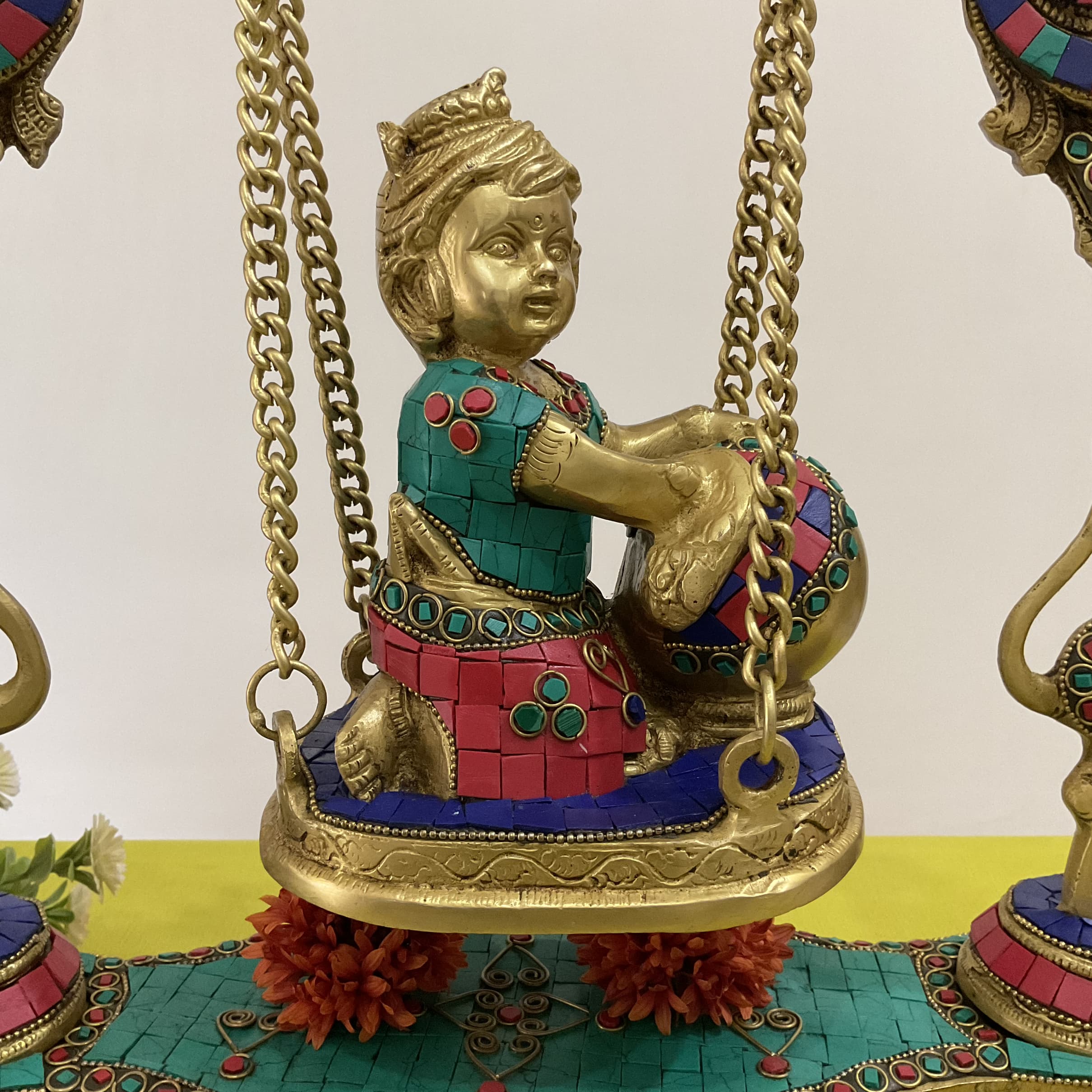 Baby Krishna Swing Yali Decorative Brass Idol Statue