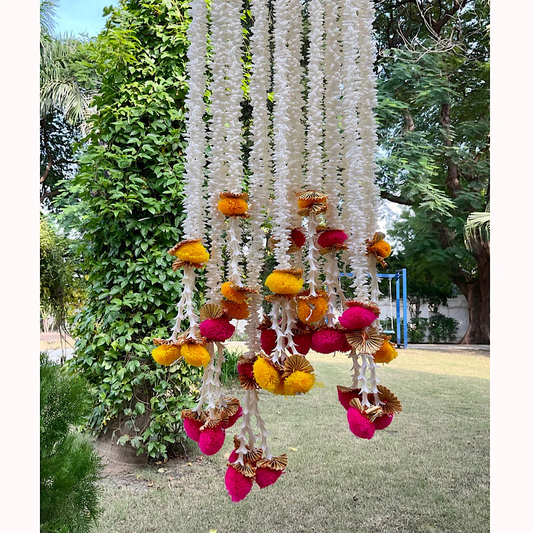 Veni With Yellow & Pink Hanging (Set of 10) - Festive Decoration Wall Hanging