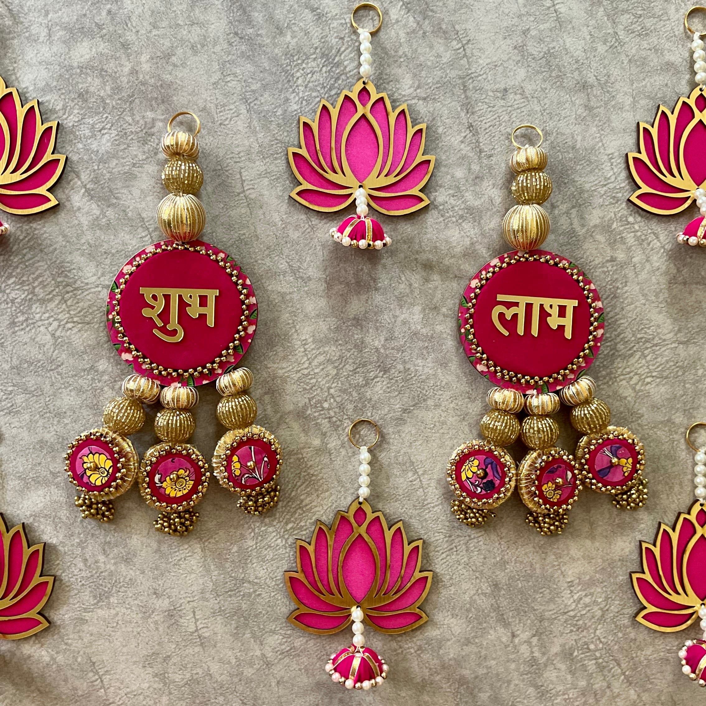 Shubh Labh, Lotus Hanging With Tea Light holder And Plate (Set of 15) Festive Decoration