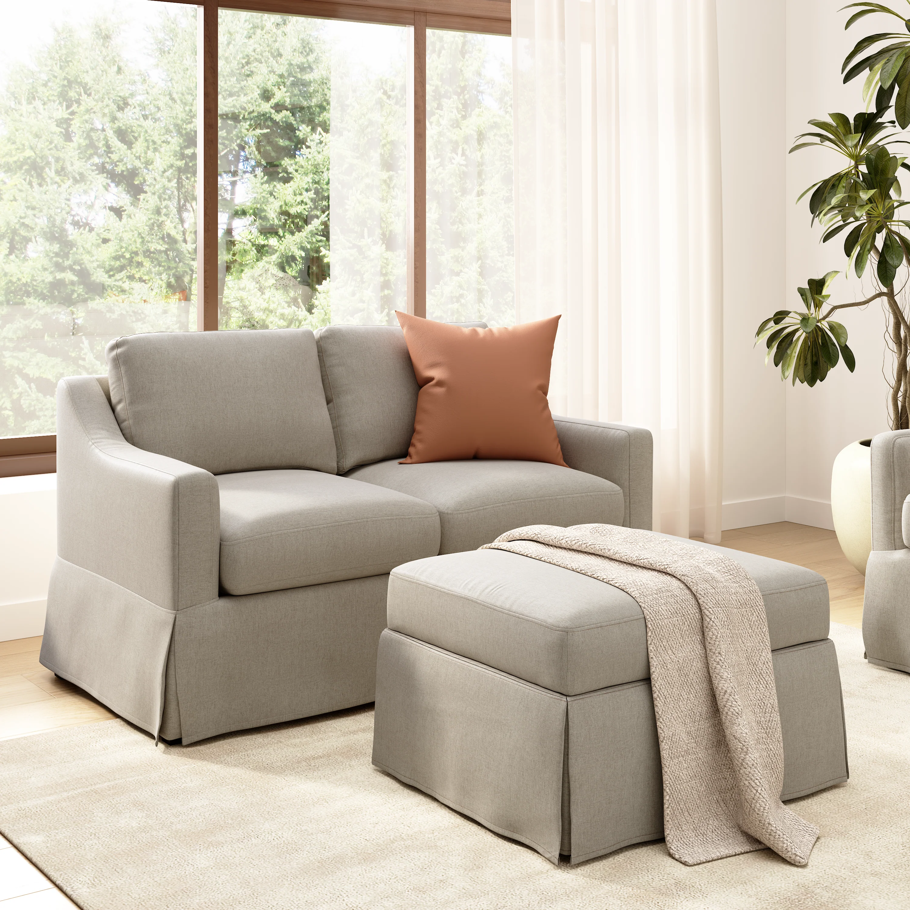 Bush Home Harper 57W Loveseat and Storage Ottoman with Slipcovers