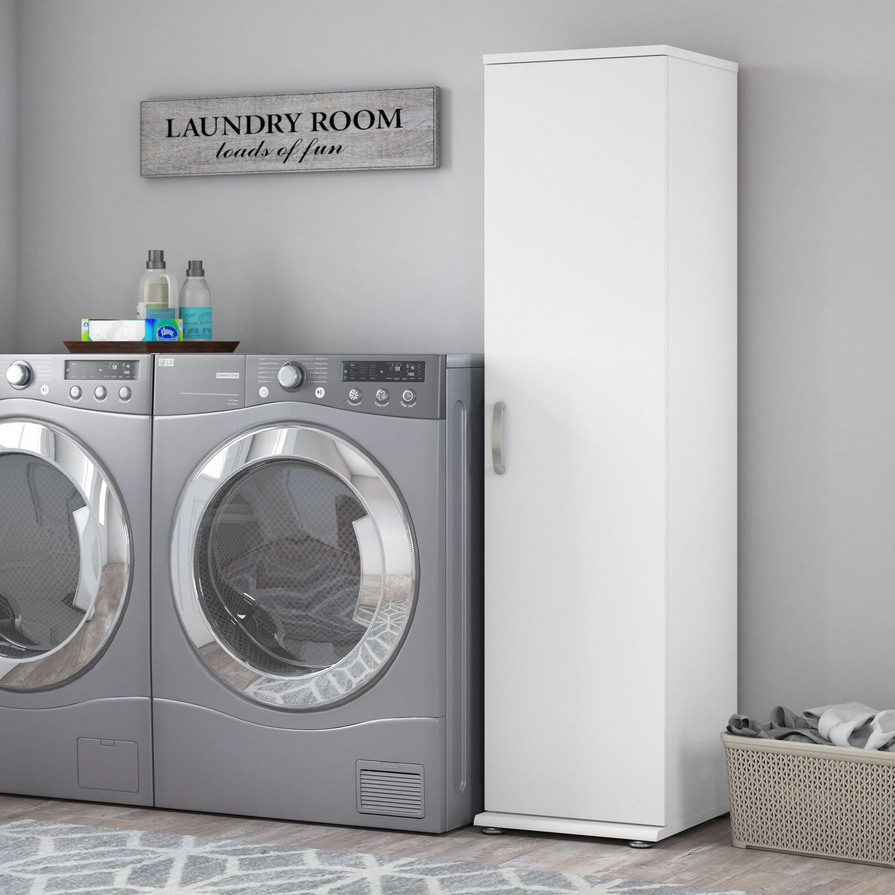 Universal Narrow Linen Tower with Door and Shelves