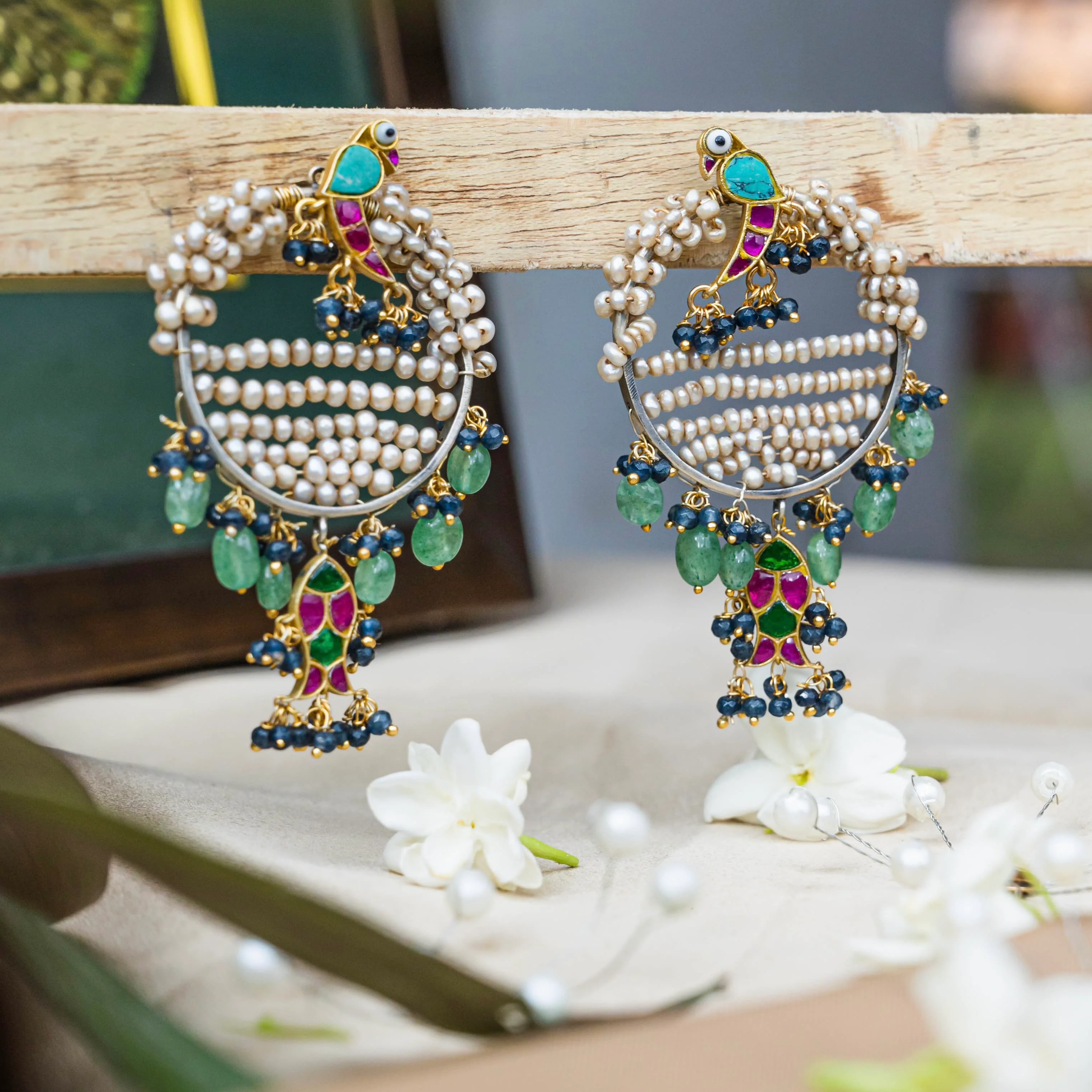 Contemporary Elegance Parrot Pearl Green Drop Earring