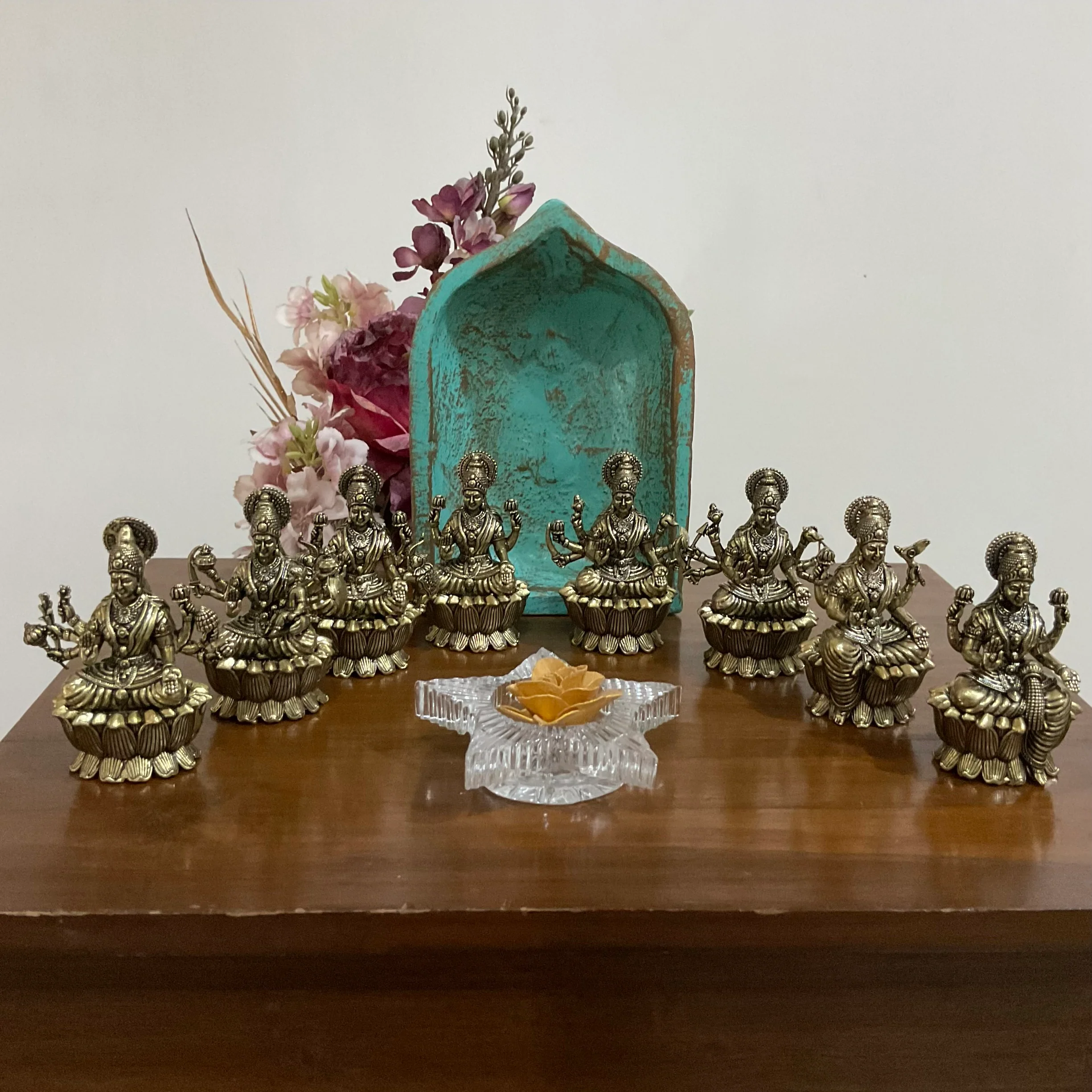 3 Inch Ashtalakshmi Brass Idol - Lightweight Brass Decorative Figurine