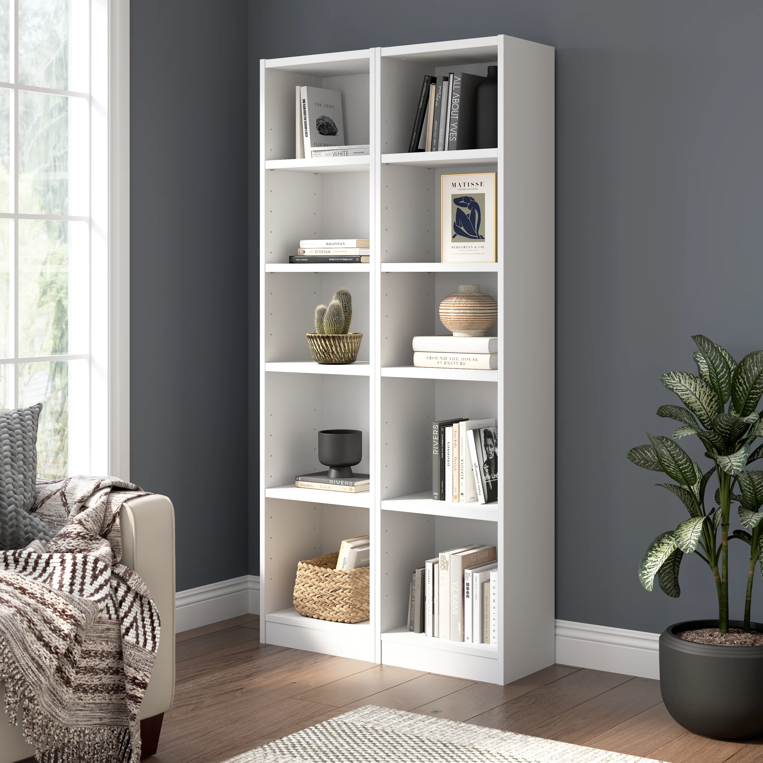 Universal 17W Narrow 5 Shelf Bookcase - Set of 2