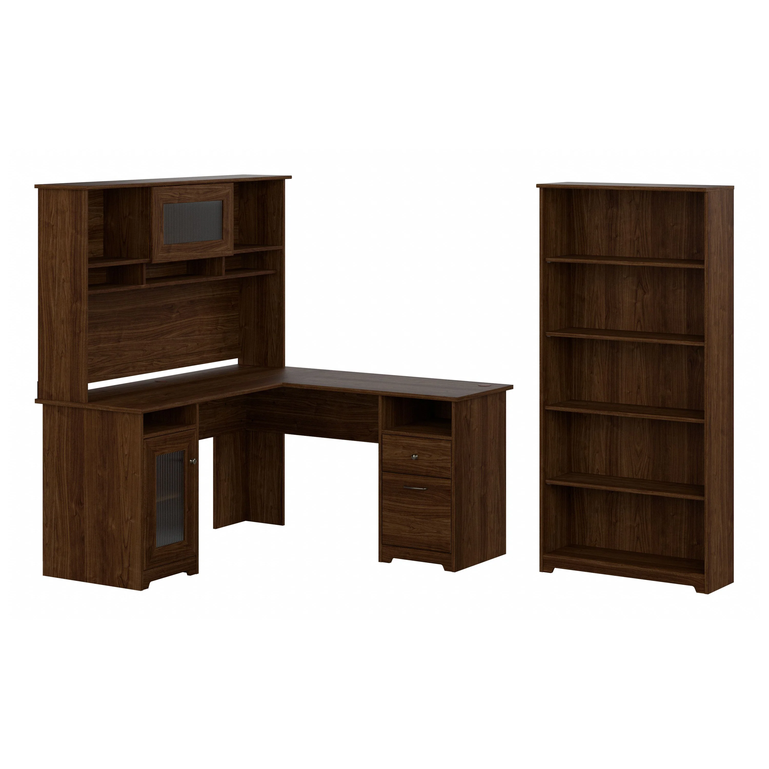 Cabot 60W L Shaped Computer Desk with Hutch and 5 Shelf Bookcase