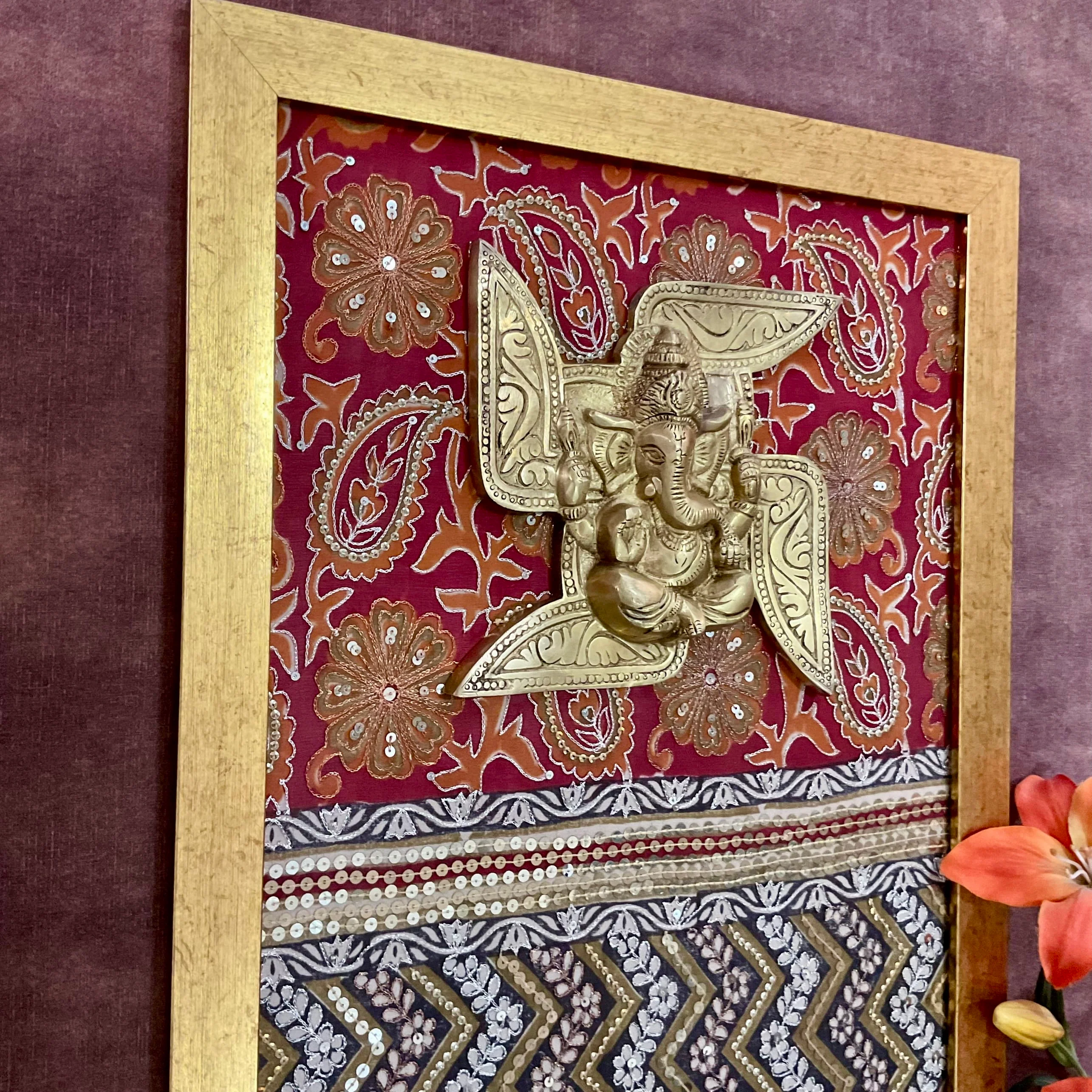 Swastik Brass Ganesha Framed Divine Wall Hanging