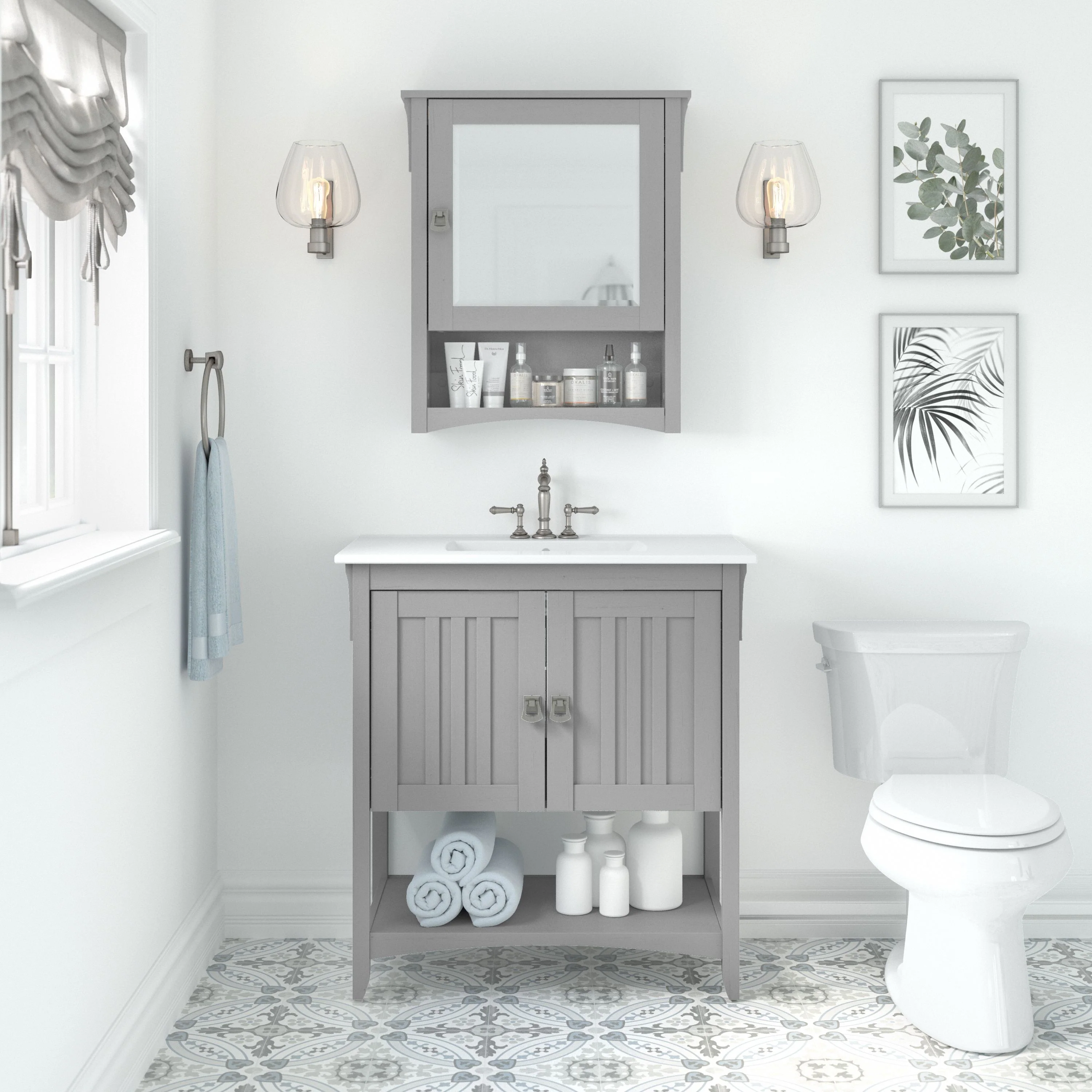 Salinas 32W Bathroom Vanity Sink and Medicine Cabinet with Mirror